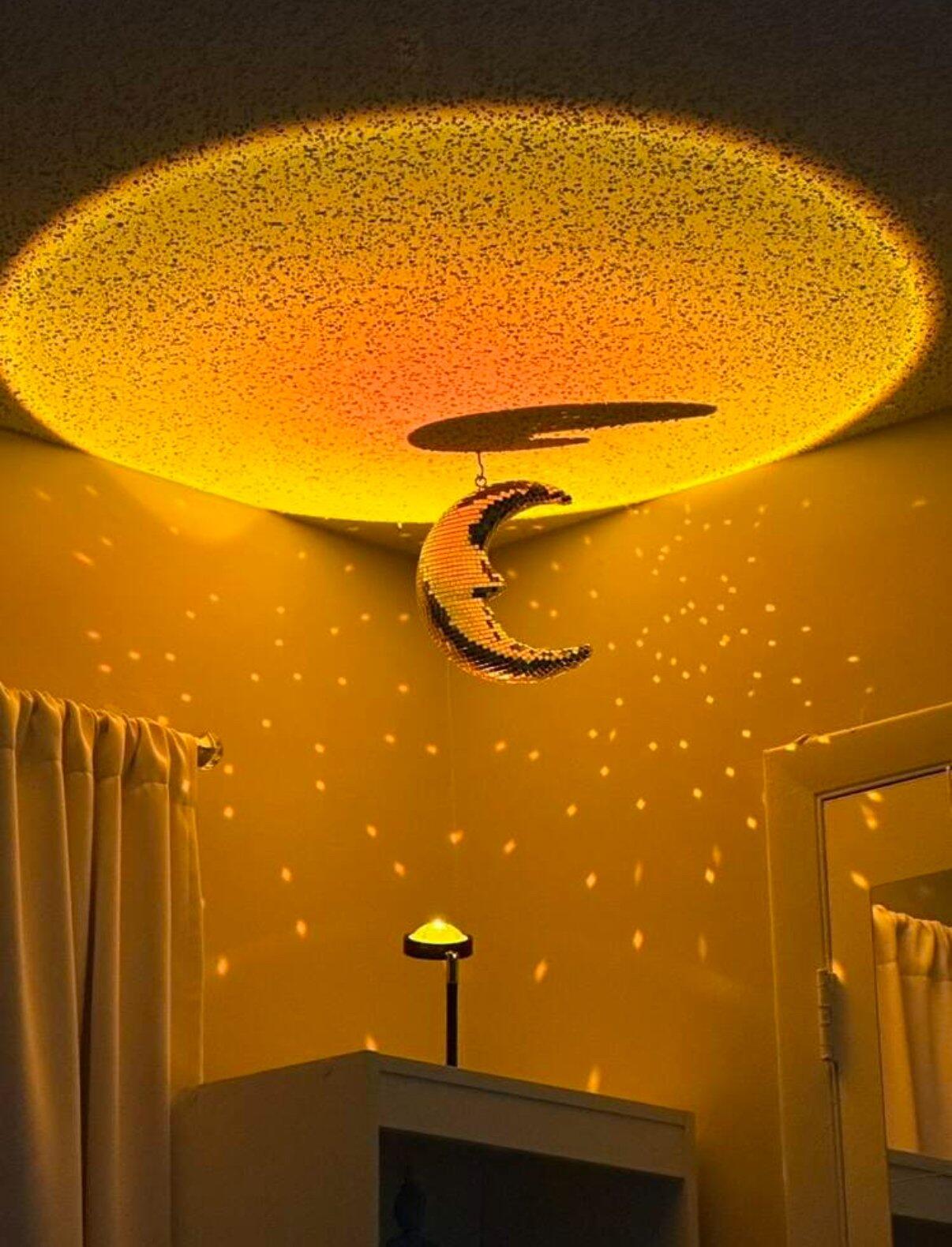 Crescent Disco Moon Mirror Pendant, customer photo