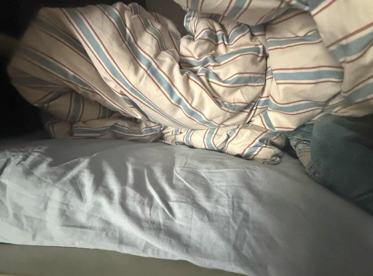 Blue Striped Cotton Bedding Set, customer photo