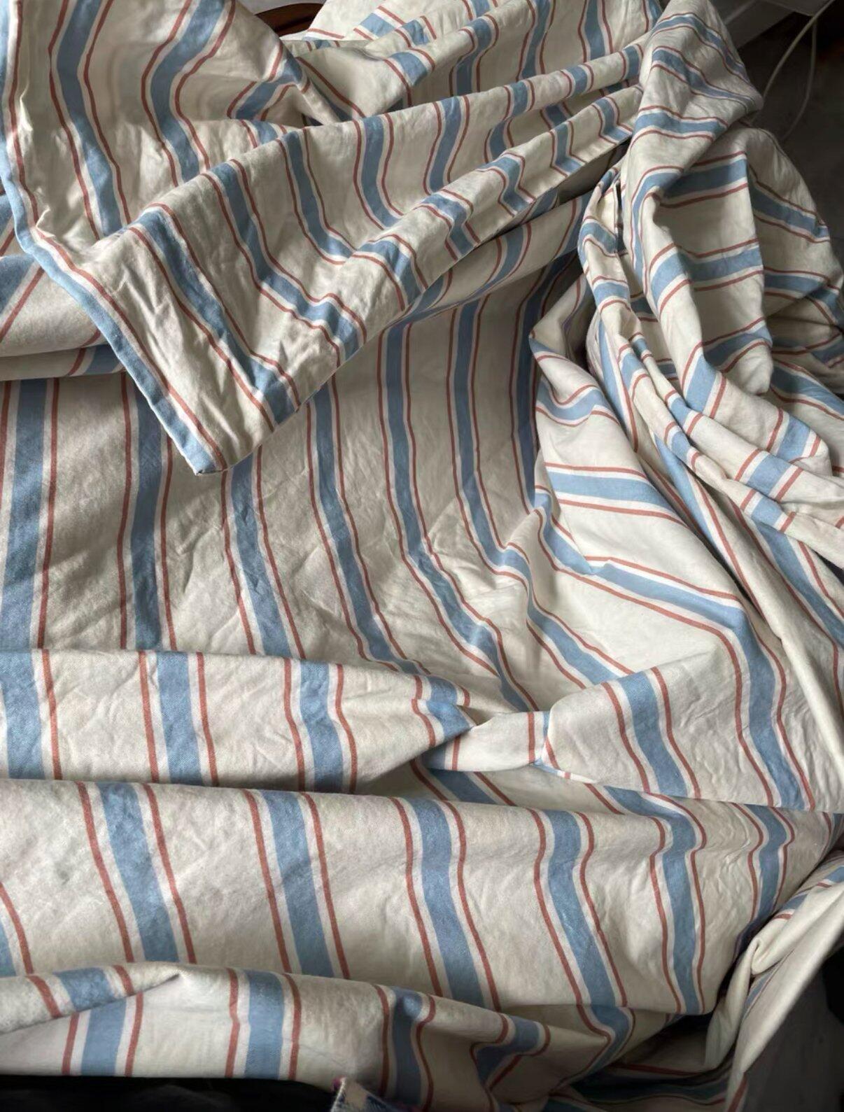 Blue Striped Cotton Bedding Set, customer photo