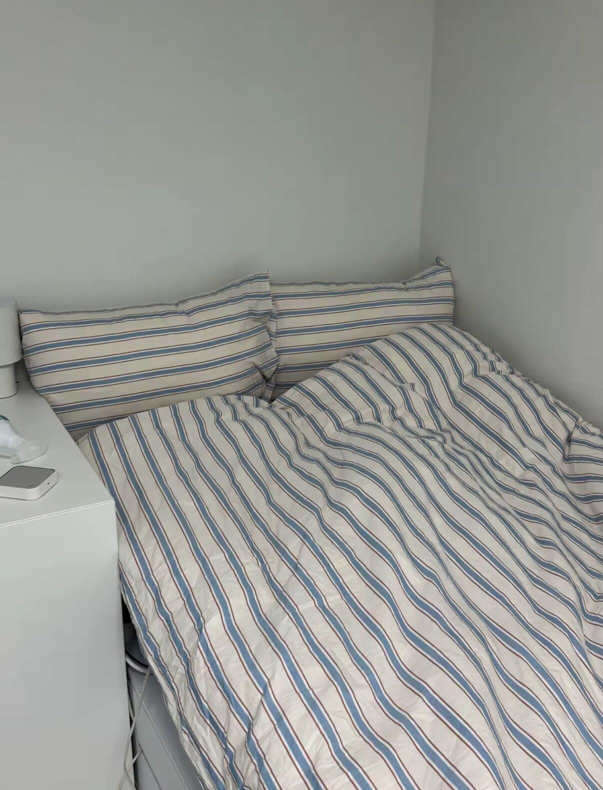 Blue Striped Cotton Bedding Set, customer photo