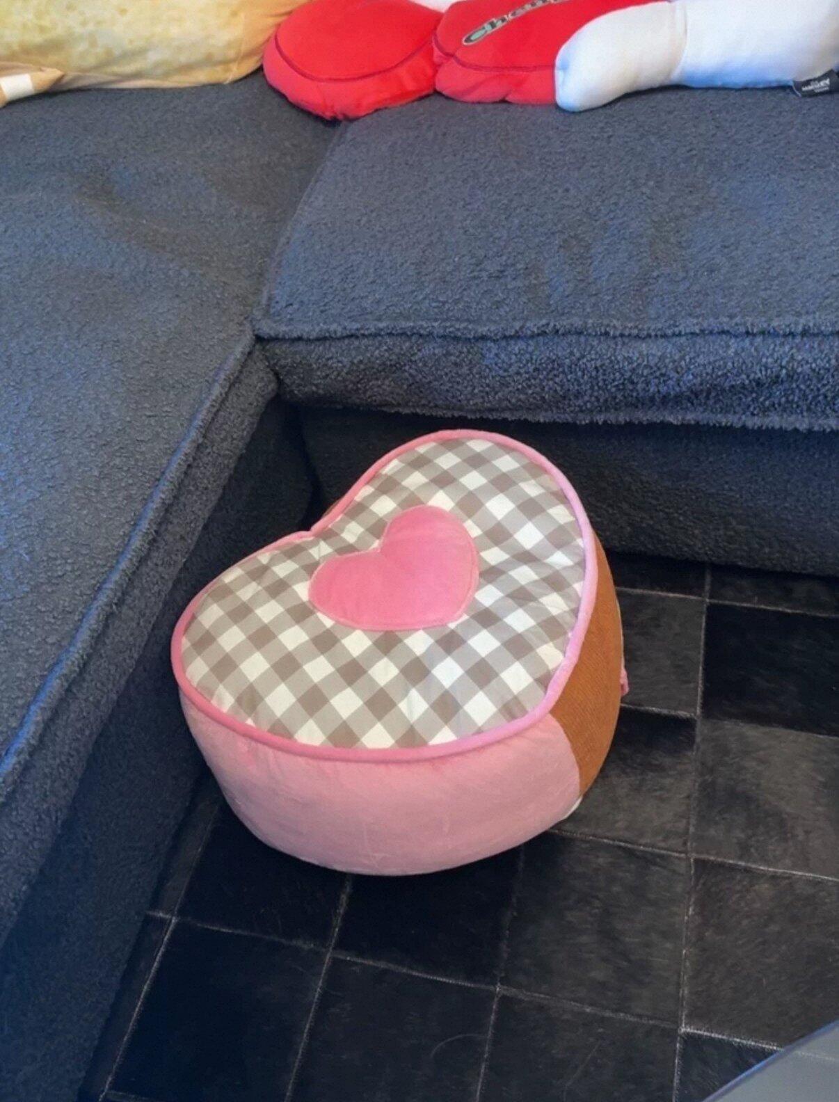 Cozy Plaid Heart Pouf Cushion, customer photo