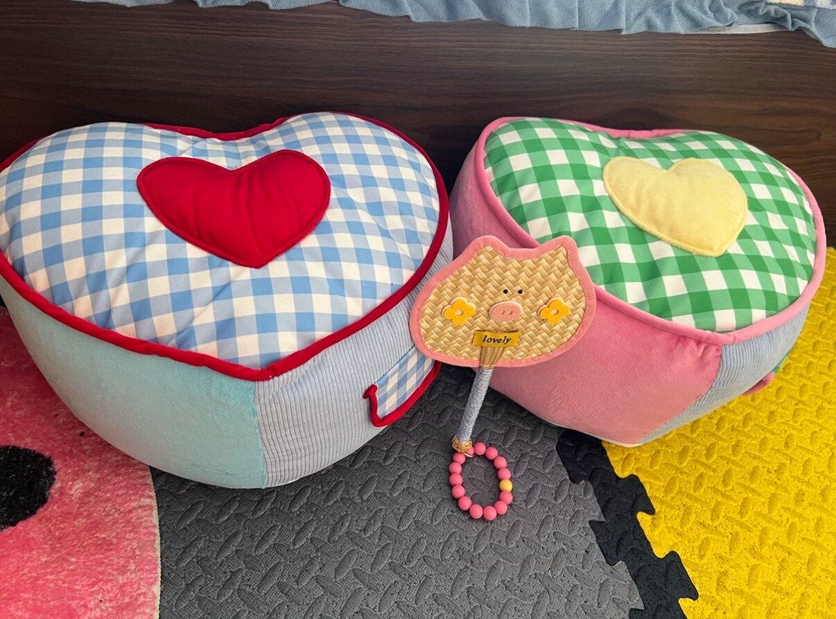 Cozy Plaid Heart Pouf Cushion, customer photo