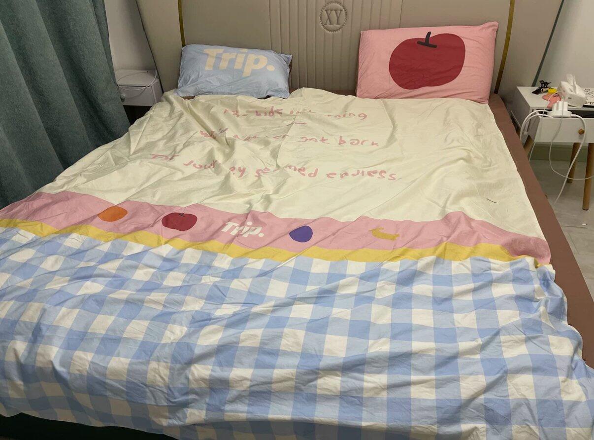 Gingham Pastel Cotton Bedding Set, customer photo