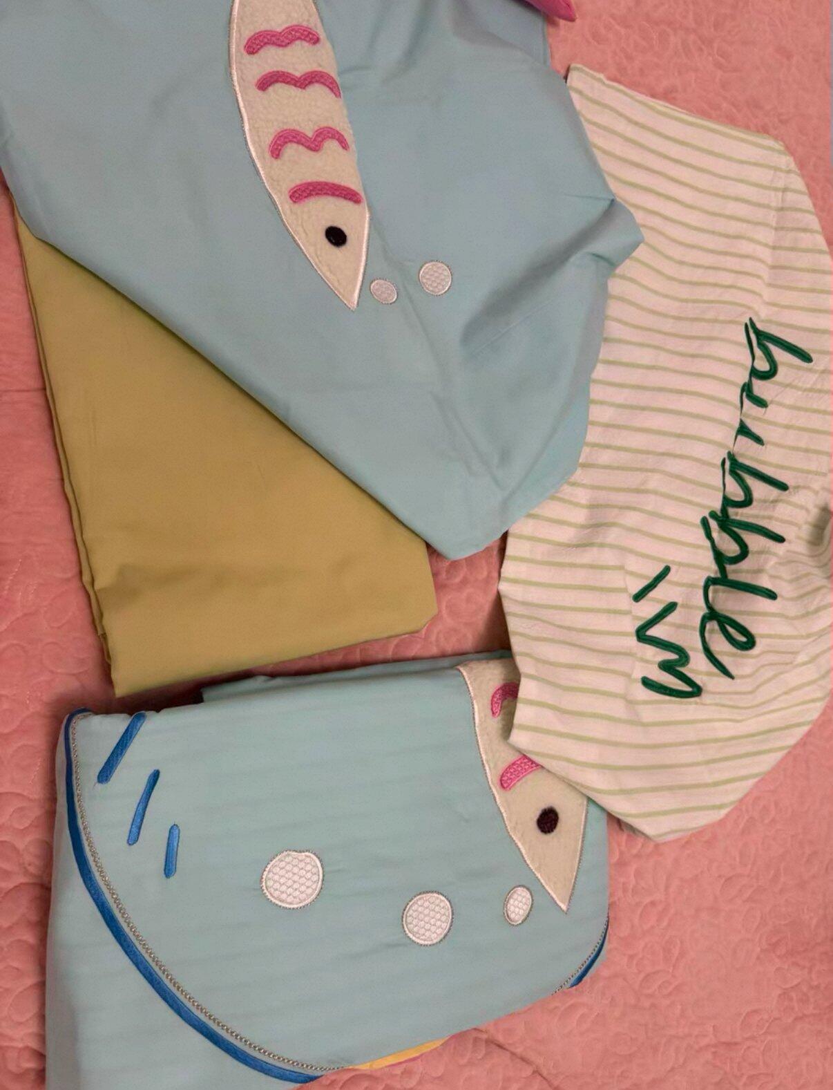 Blue Cartoon Fish Embroidered Bedding Set, customer photo