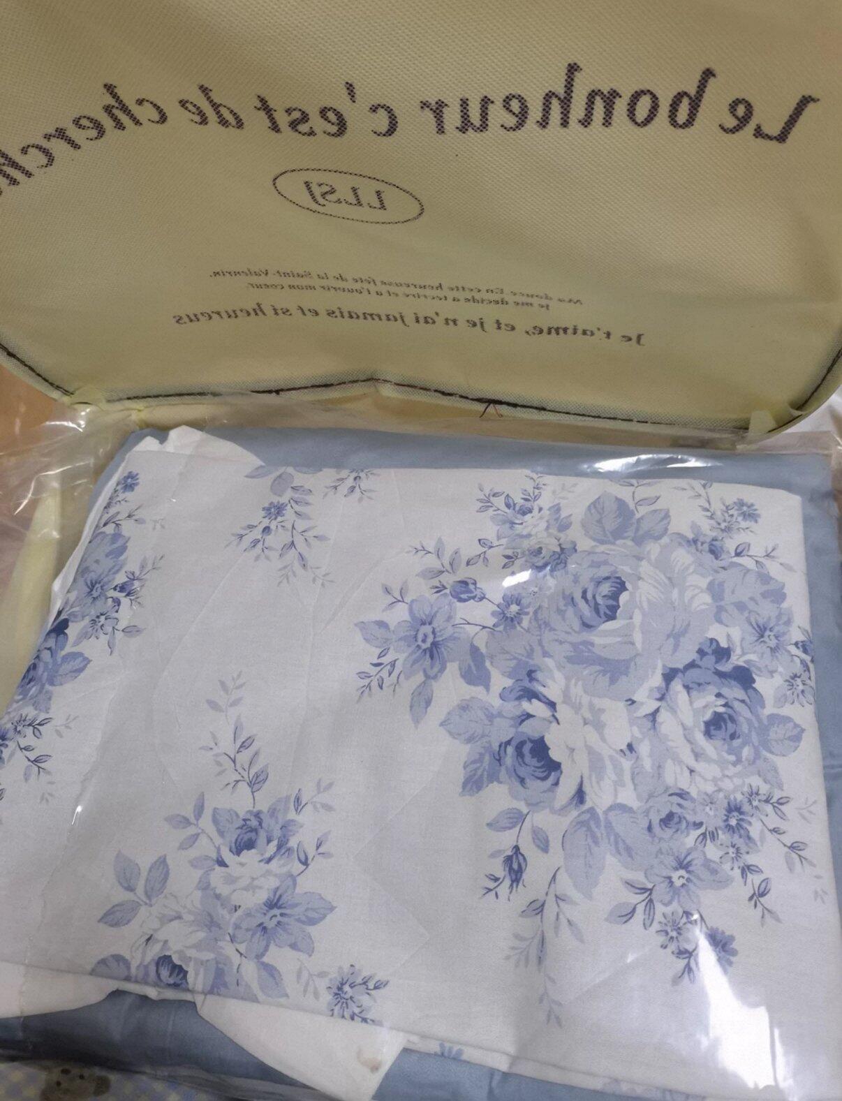 Blue Floral Ruffle Cotton Duvet Cover Set, customer photo