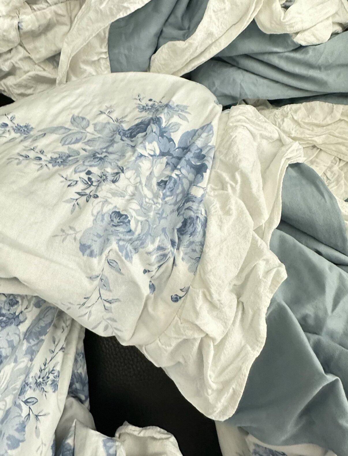 Blue Floral Ruffle Cotton Duvet Cover Set, customer photo