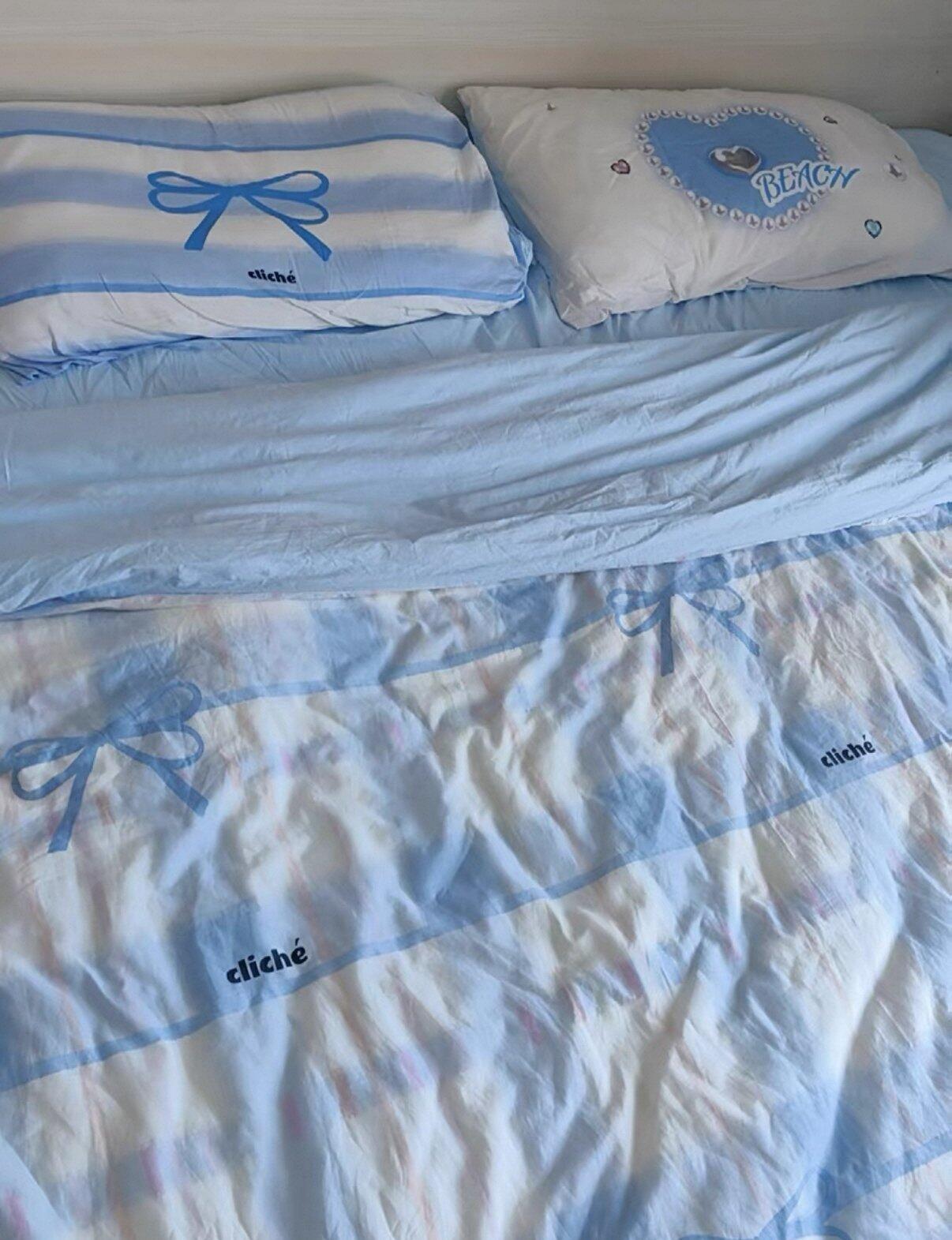 Blue Bow Cotton Bedding Set, customer photo