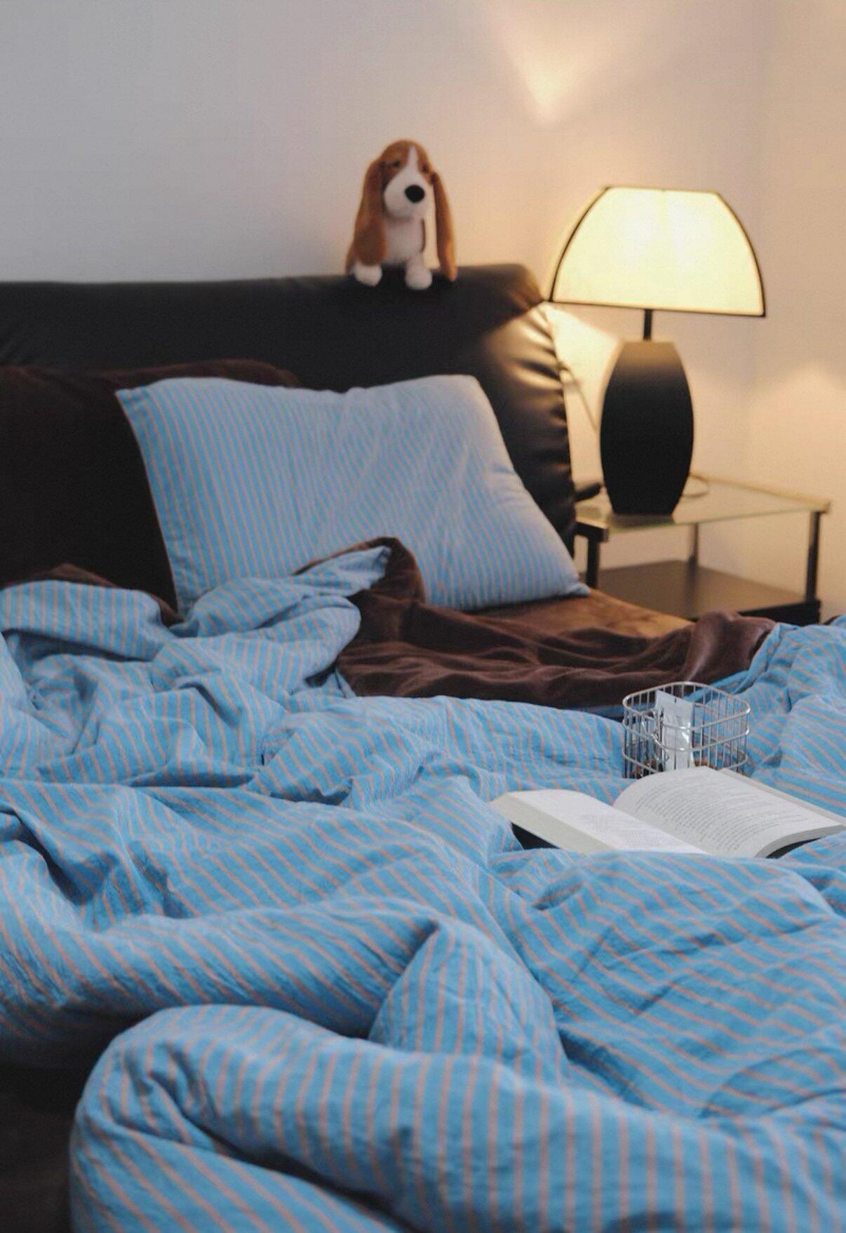 Blue Striped Duvet Cover Set, customer photo