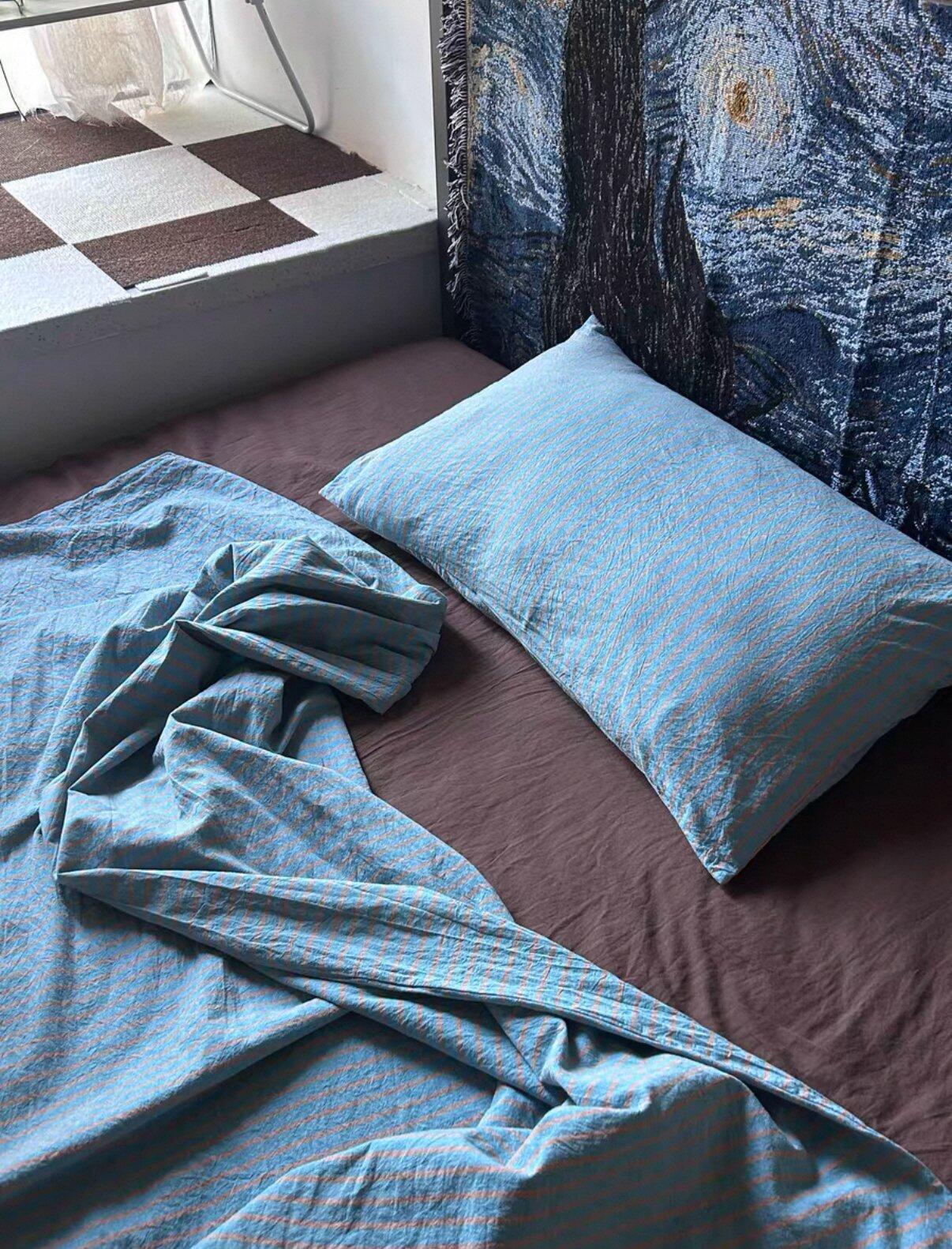Blue Striped Duvet Cover Set, customer photo