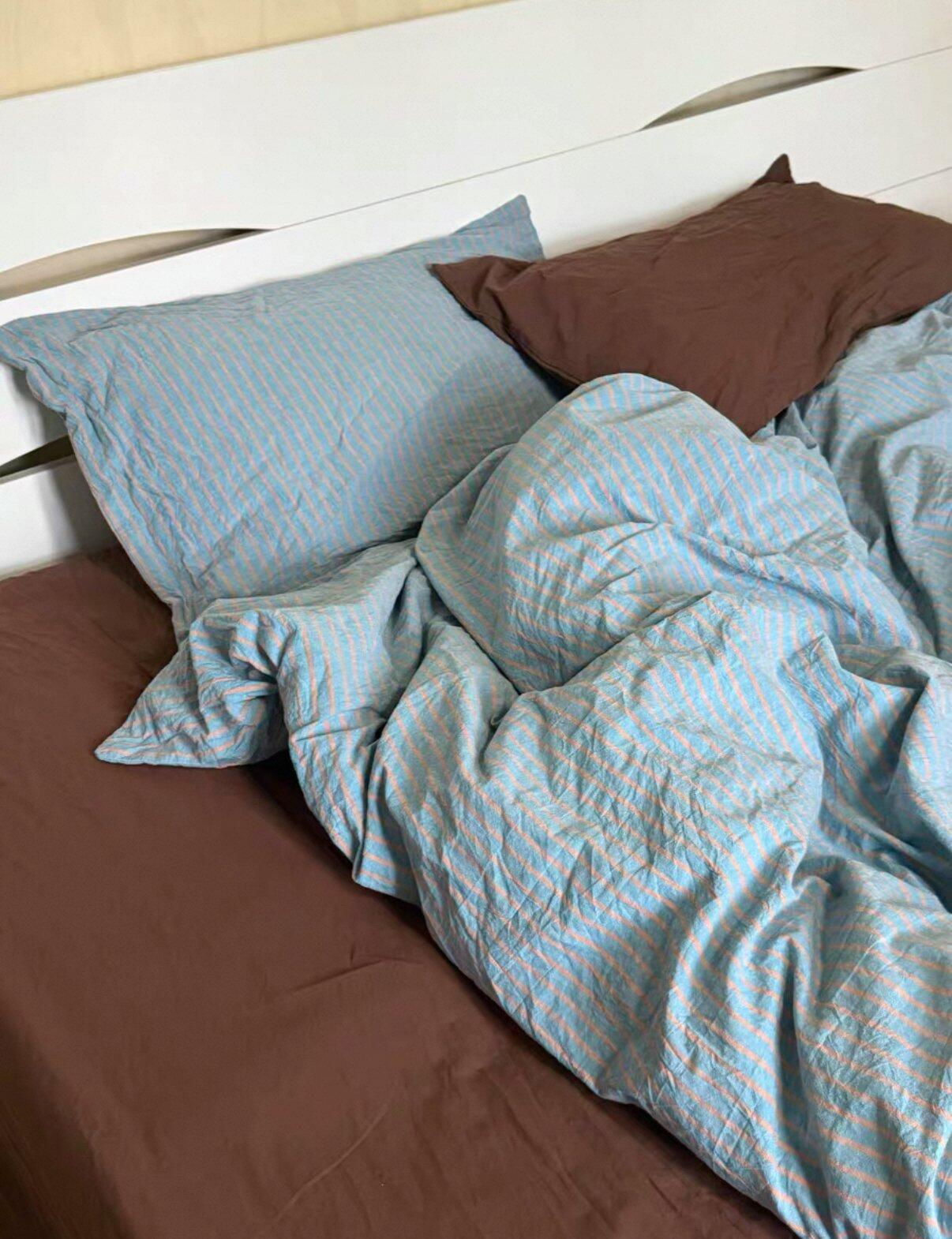 Blue Striped Duvet Cover Set, customer photo