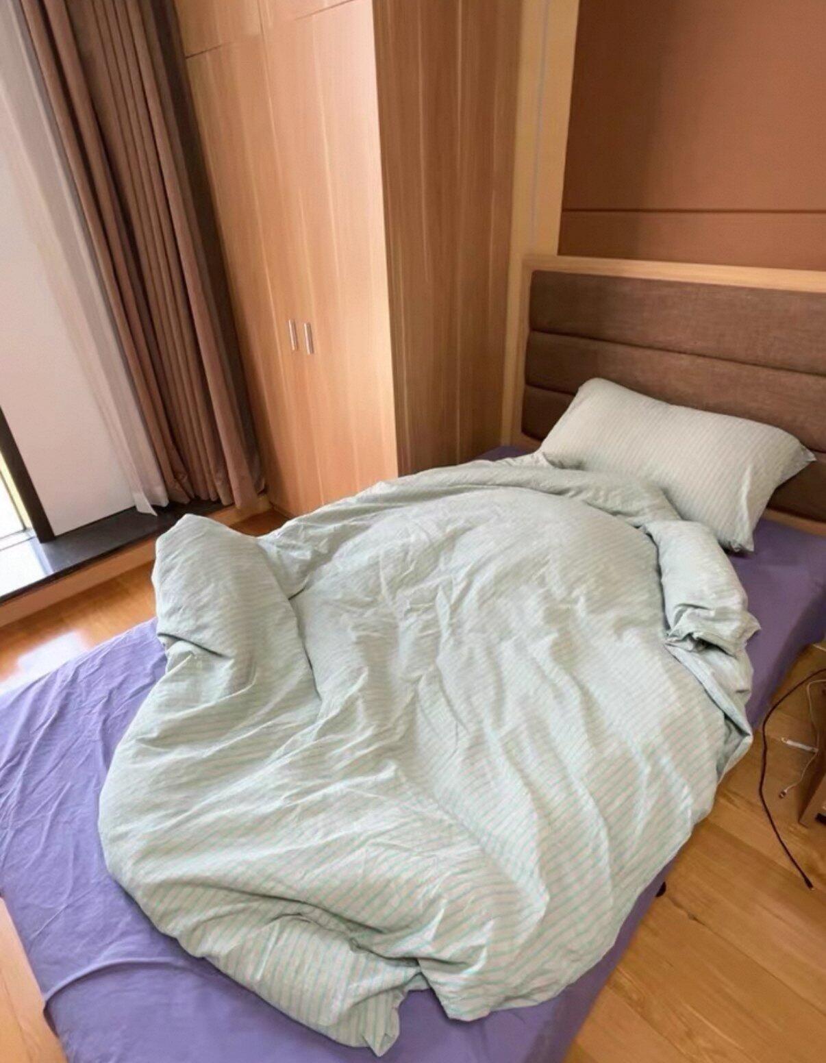 Mint Stripe Cotton Duvet Cover Set, customer photo