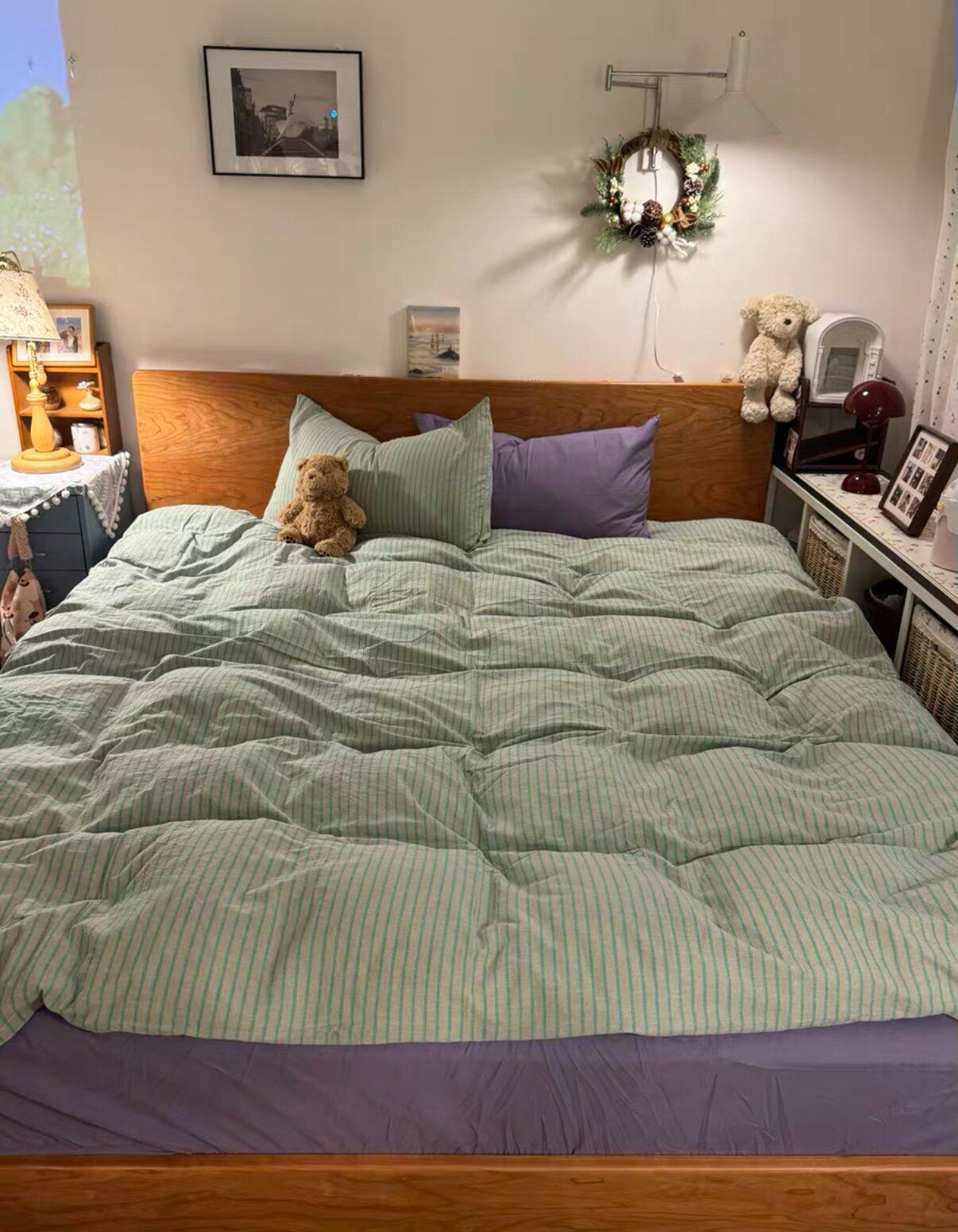 Mint Stripe Cotton Duvet Cover Set, customer photo