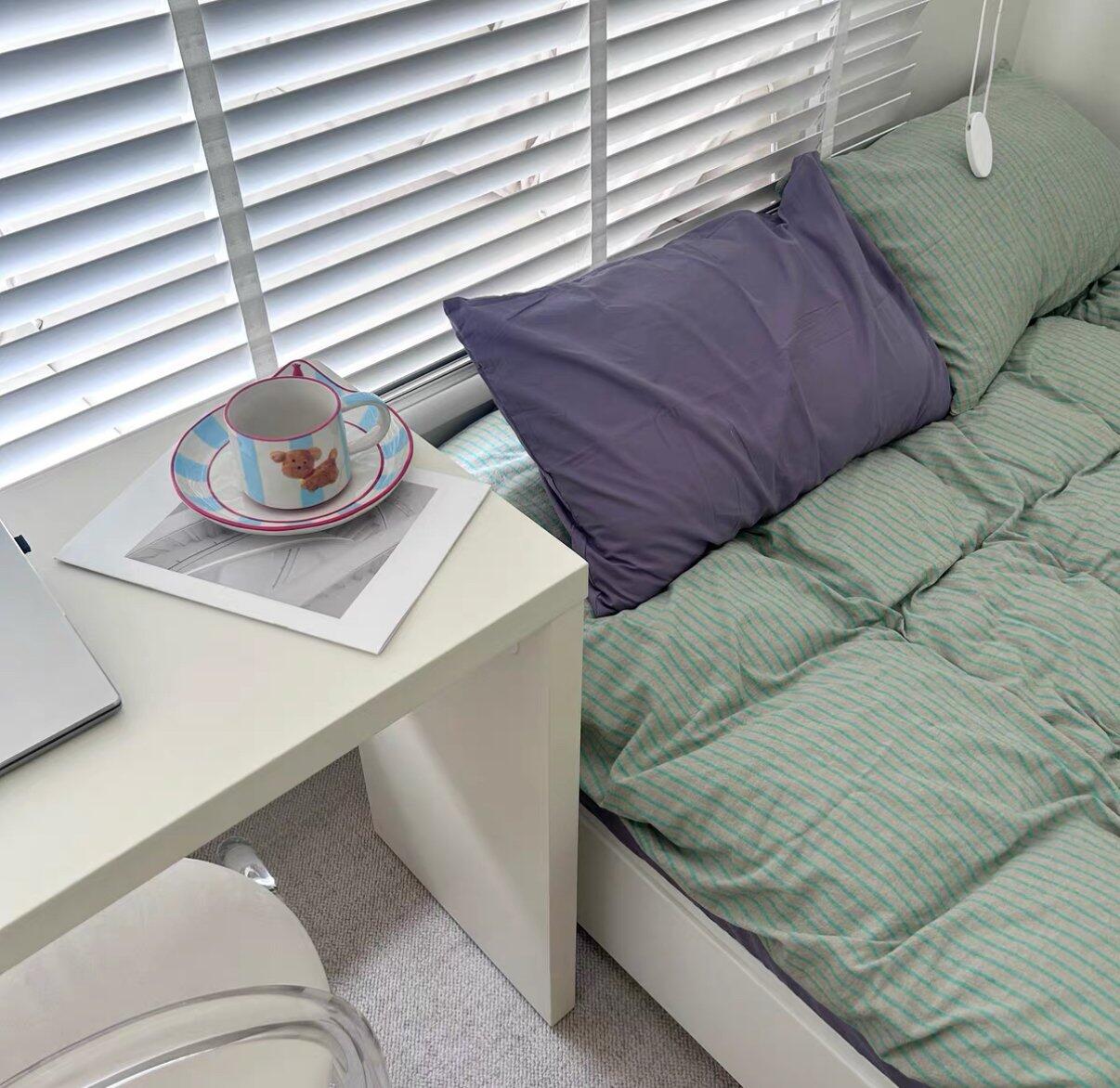 Mint Stripe Cotton Duvet Cover Set, customer photo