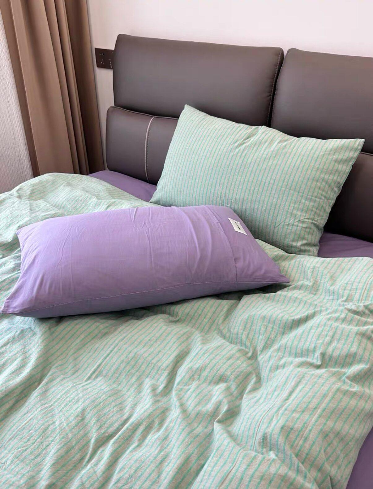 Mint Stripe Cotton Duvet Cover Set, customer photo