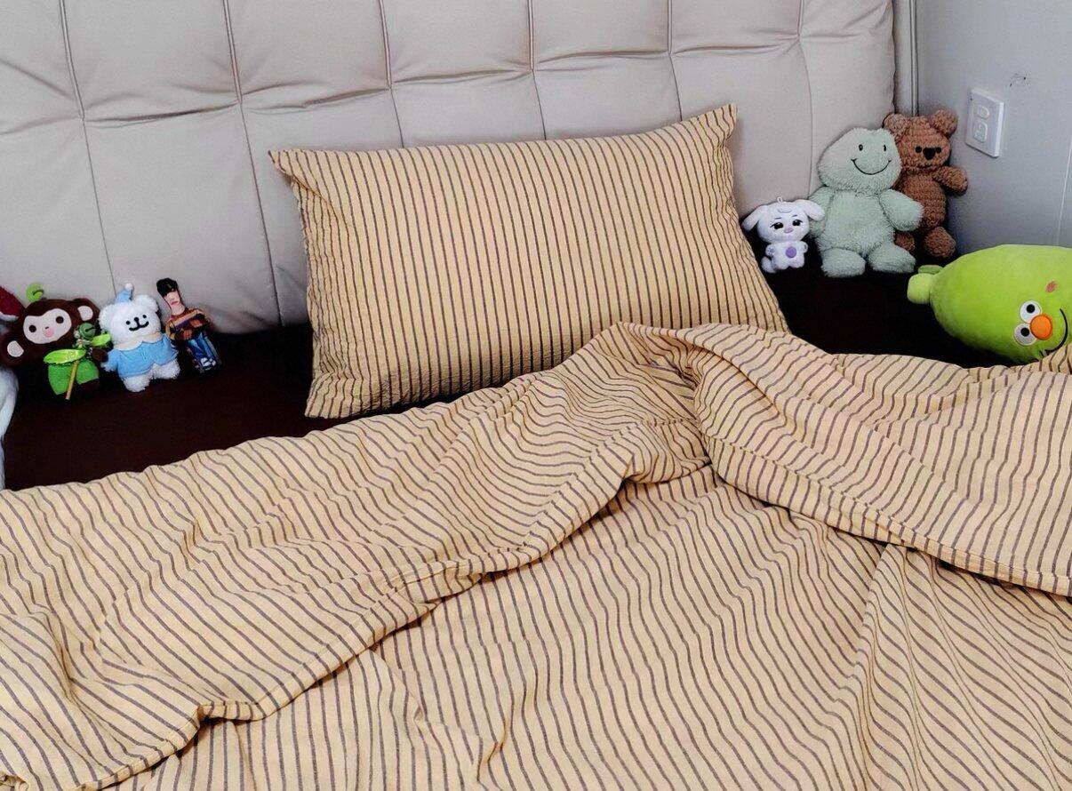 Yellow & Brown Striped Cotton Bedding Set, customer photo