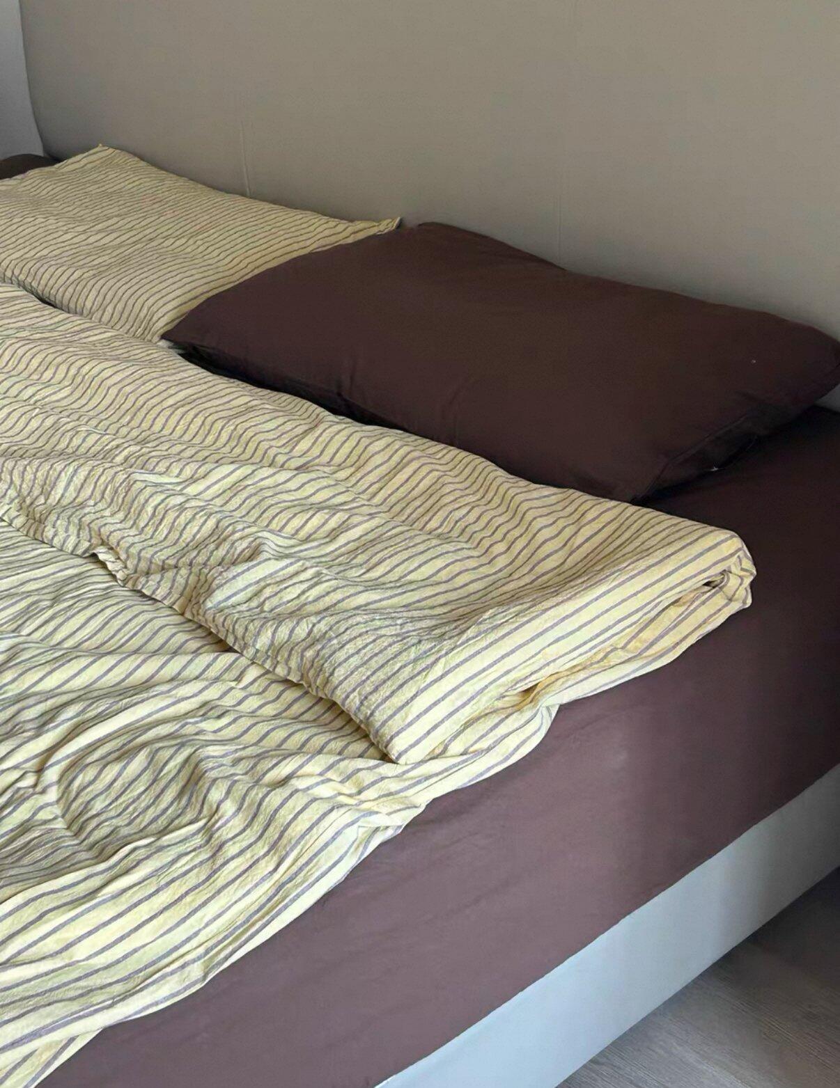 Yellow & Brown Striped Cotton Bedding Set, customer photo