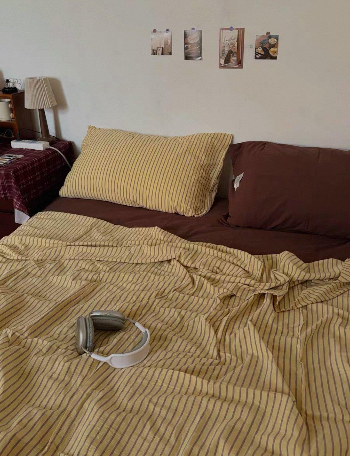 Yellow & Brown Striped Cotton Bedding Set, customer photo