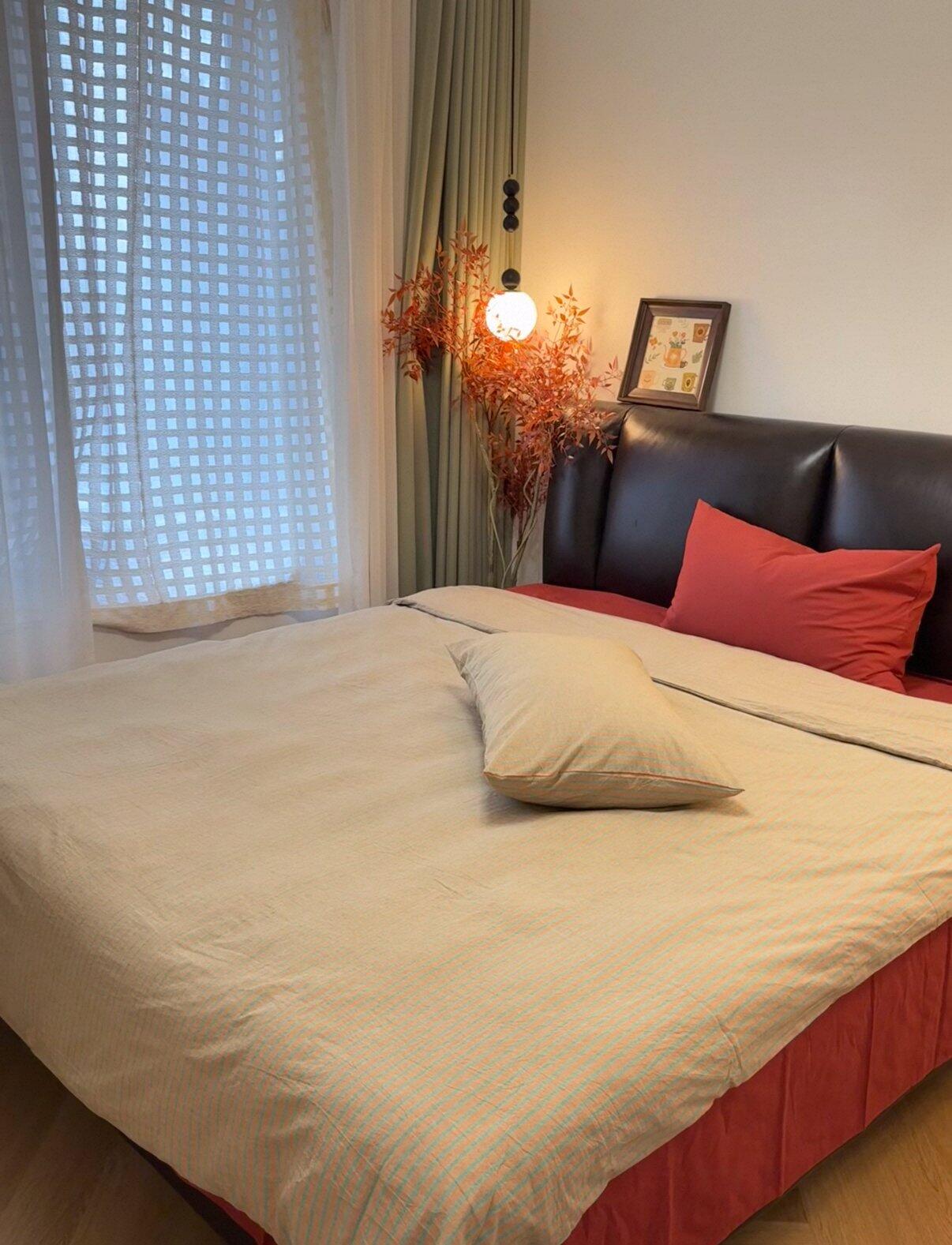Red & Beige Striped Cotton Bedding Set, customer photo