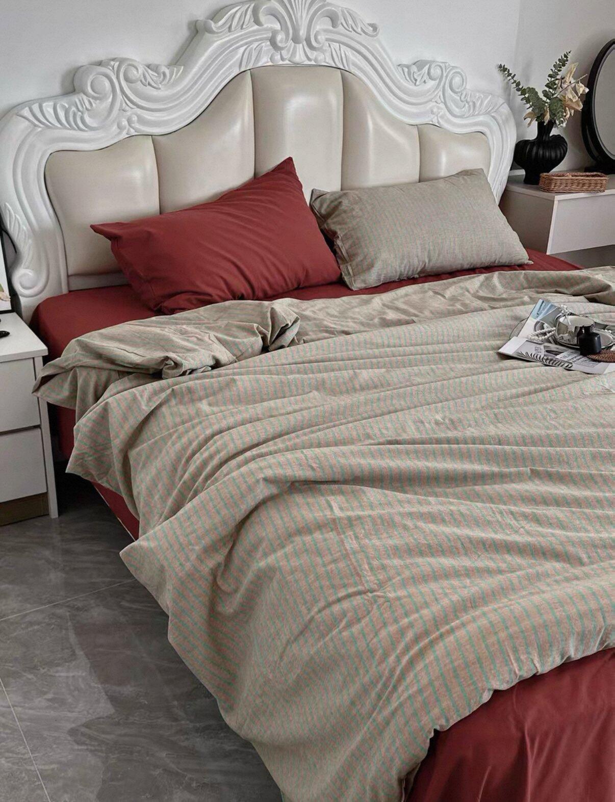 Red & Beige Striped Cotton Bedding Set, customer photo