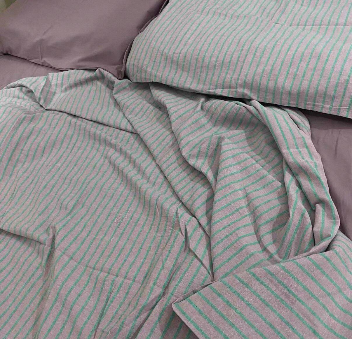 Purple Striped Cotton Duvet Cover Set, customer photo