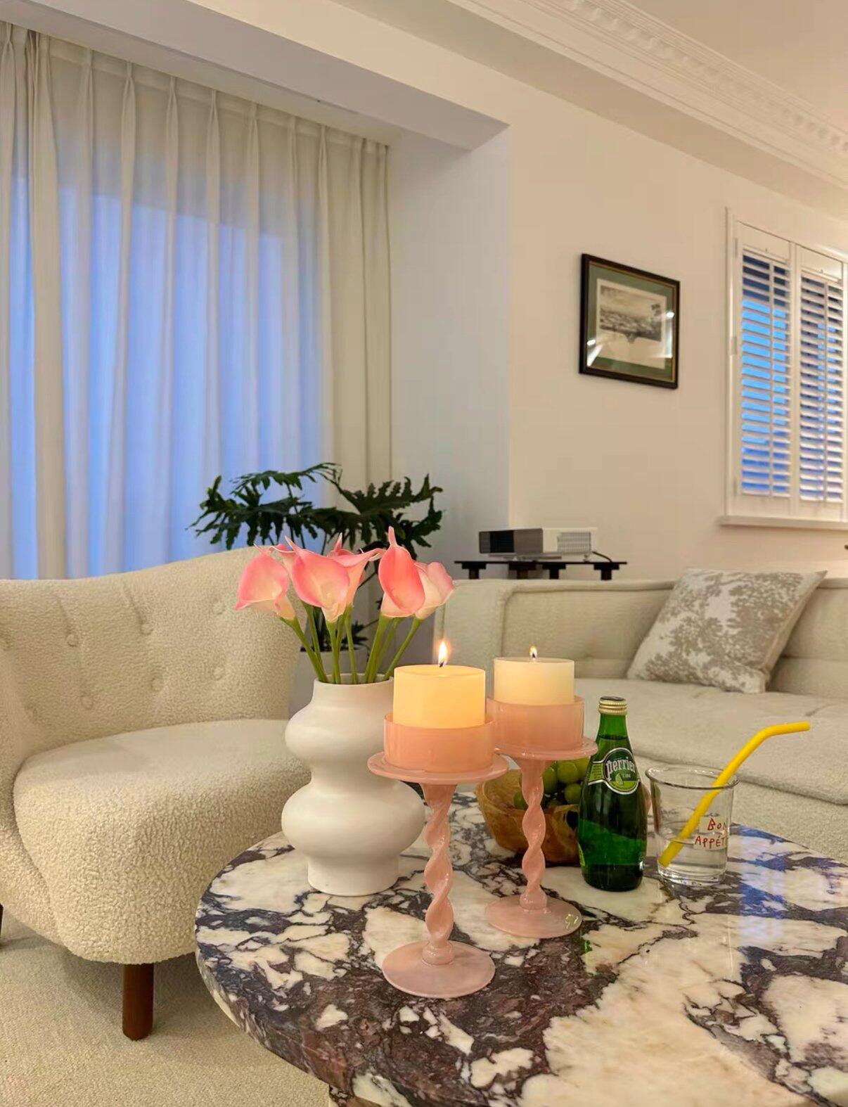 Pink Twisted Glass Candle Holder, customer photo