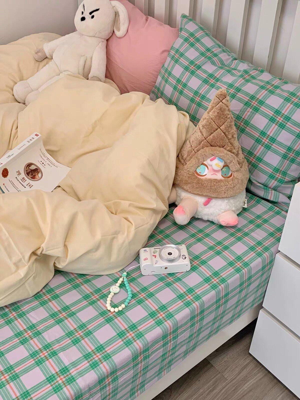Pink & Mint Green Plaid Duvet Cover Set, customer photo