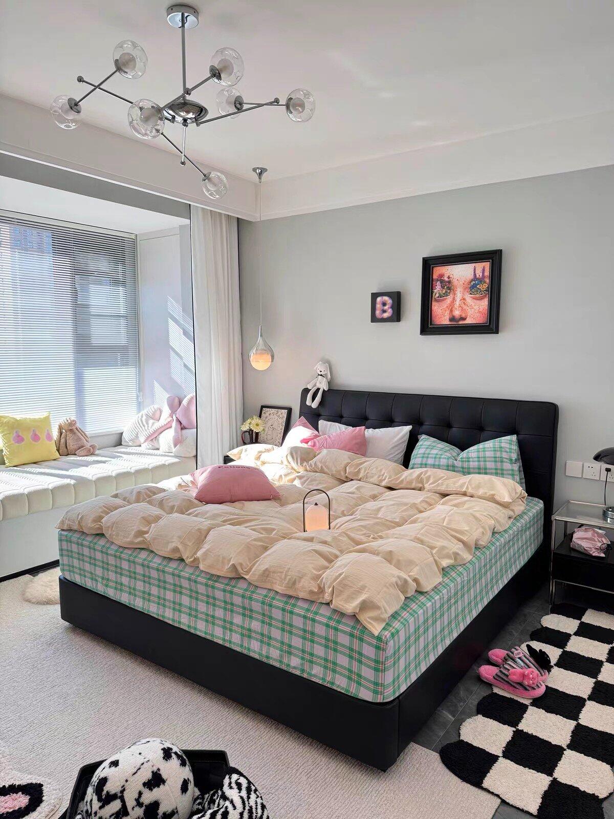 Pink & Mint Green Plaid Duvet Cover Set, customer photo