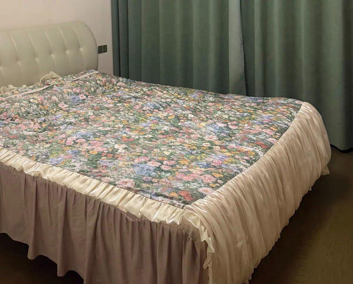 Oil Painting Floral Ruffle Cotton Bedding Set, customer photo