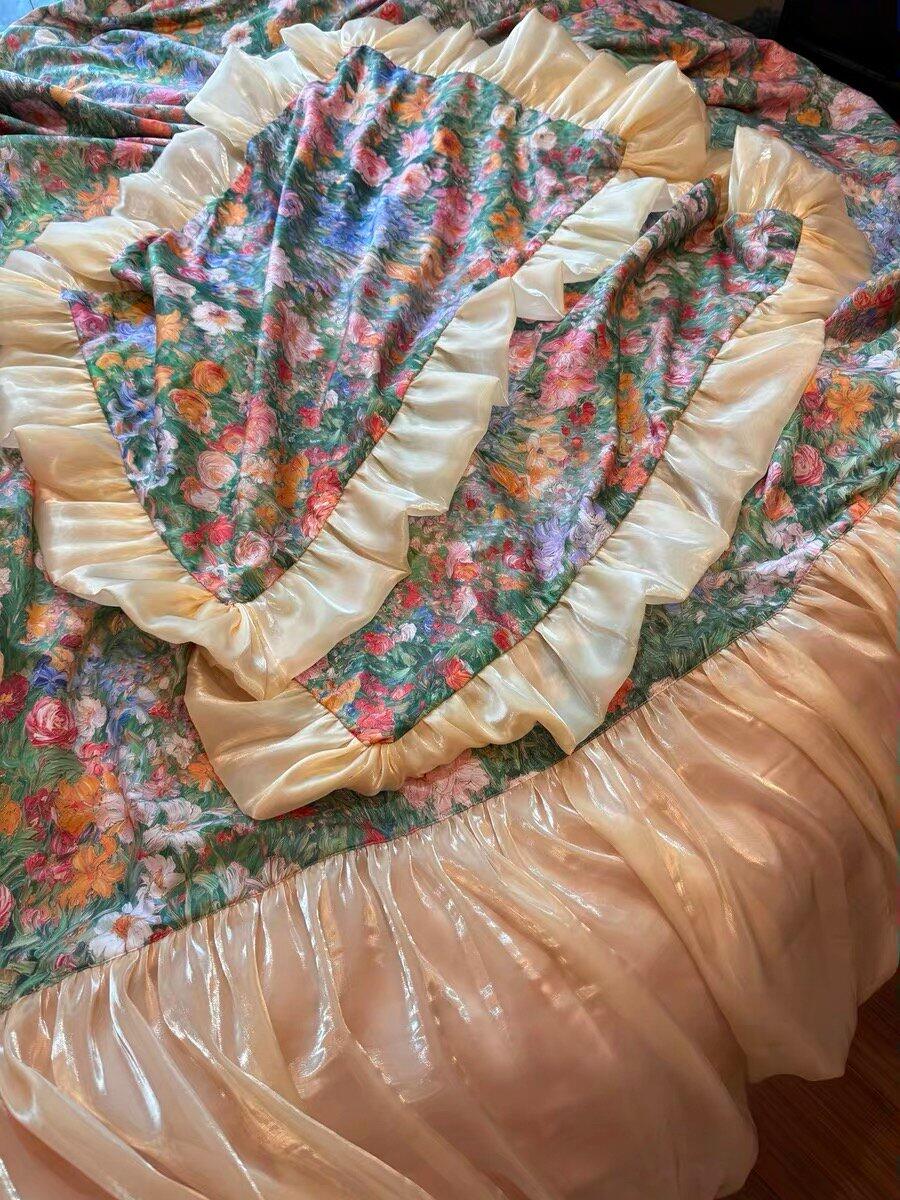 Oil Painting Floral Ruffle Cotton Bedding Set, customer photo