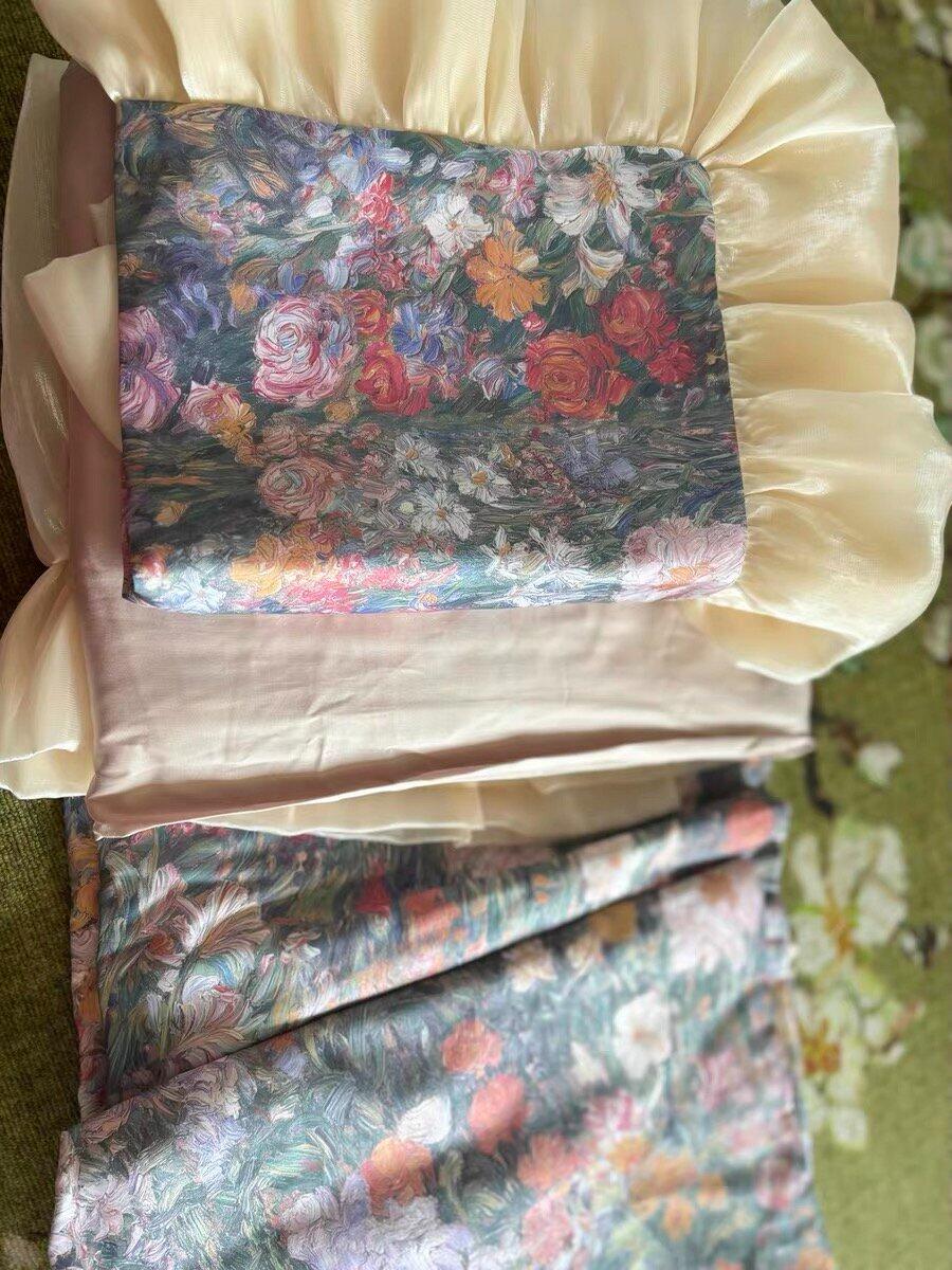 Oil Painting Floral Ruffle Cotton Bedding Set, customer photo