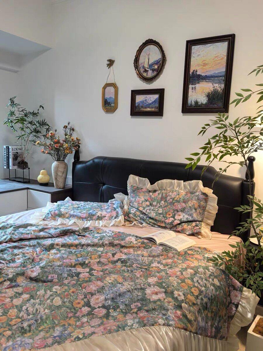 Oil Painting Floral Ruffle Cotton Bedding Set, customer photo