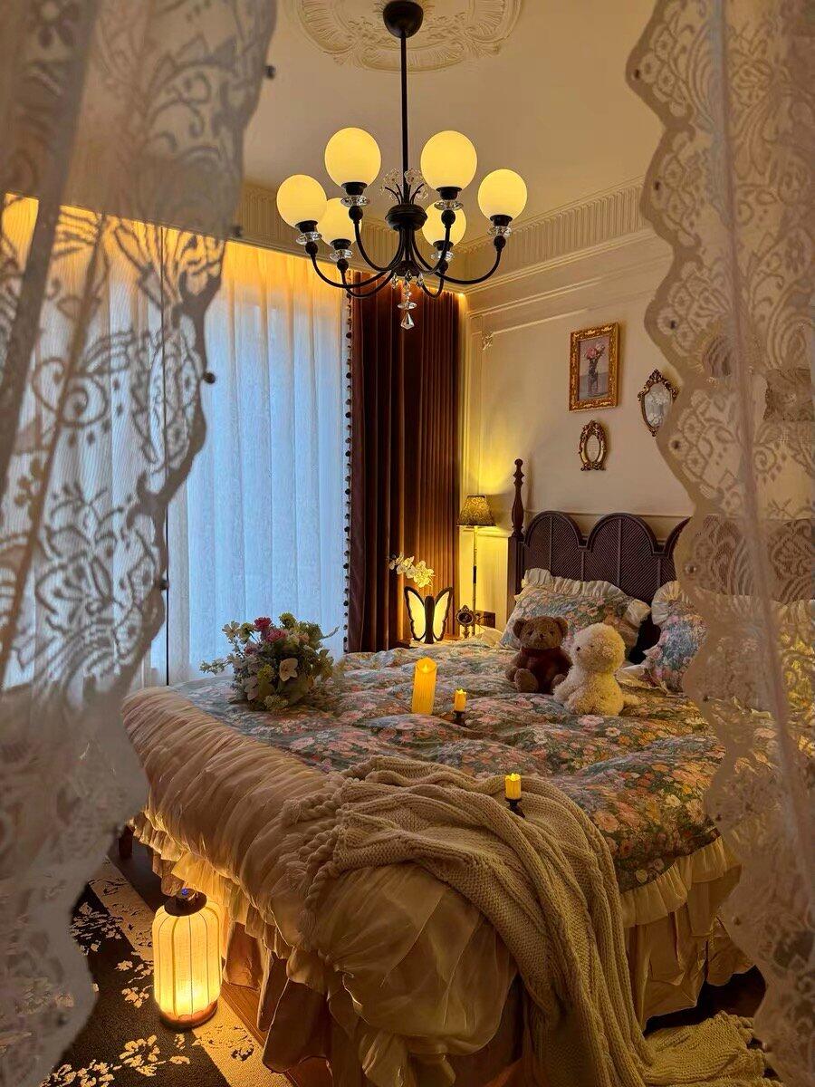 Oil Painting Floral Ruffle Cotton Bedding Set, customer photo