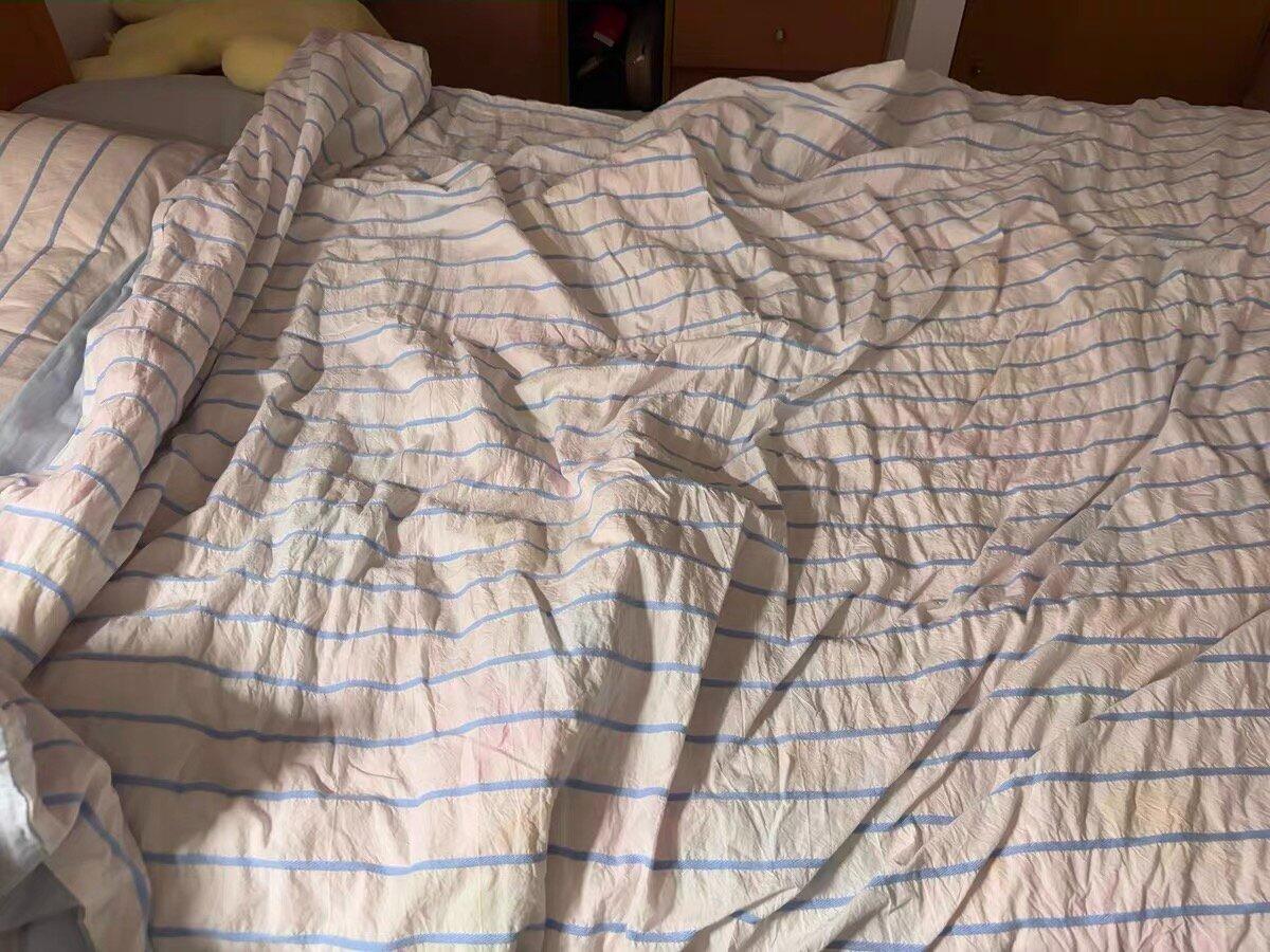 Clean Girl Aesthetic Blue Striped Bedding Set, customer photo