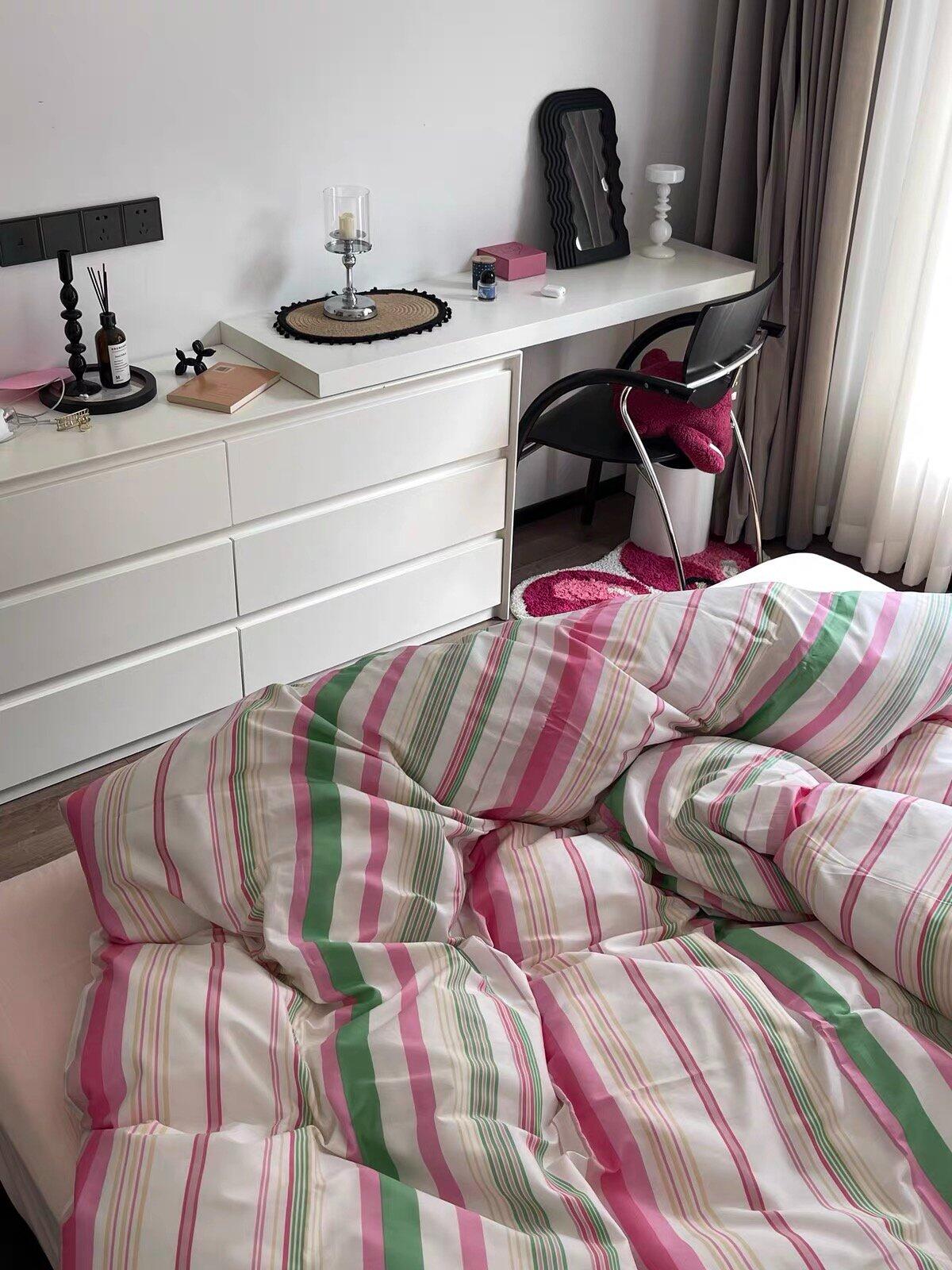 Pastel Rainbow Striped Cotton Duvet Cover Set, customer photo
