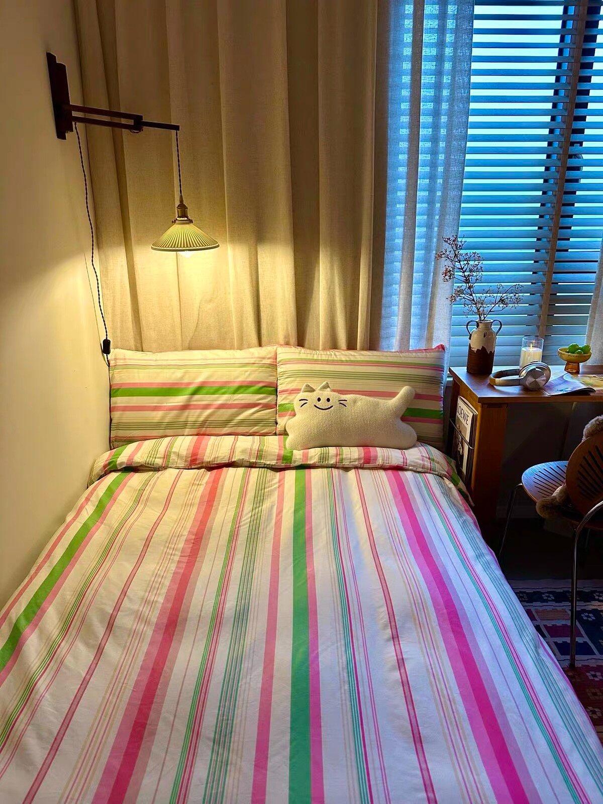 Pastel Rainbow Striped Cotton Duvet Cover Set, customer photo