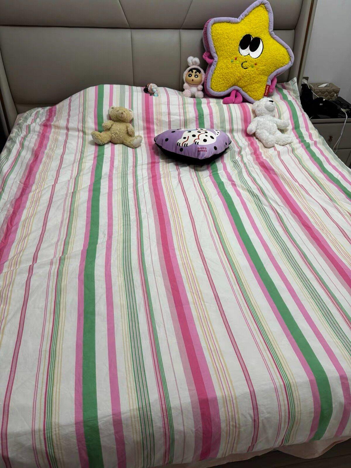 Pastel Rainbow Striped Cotton Duvet Cover Set, customer photo