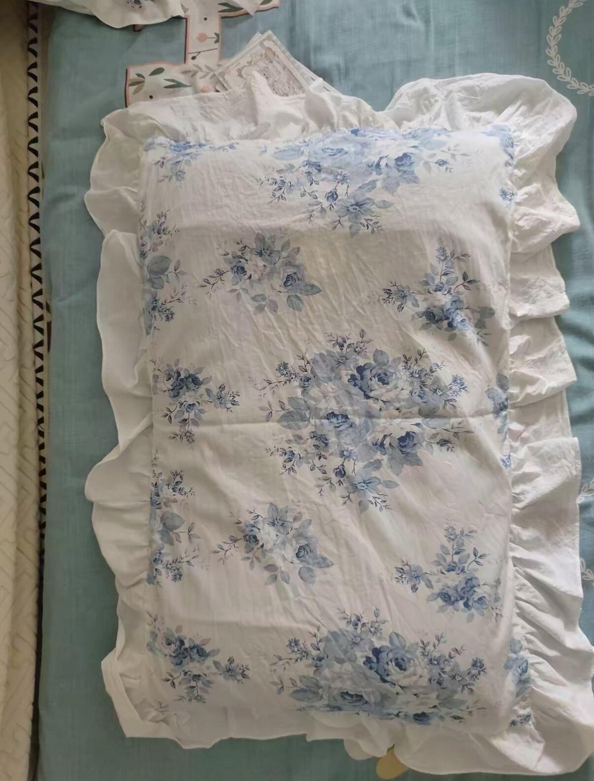 Blue Floral Ruffle Cotton Duvet Cover Set, customer photo