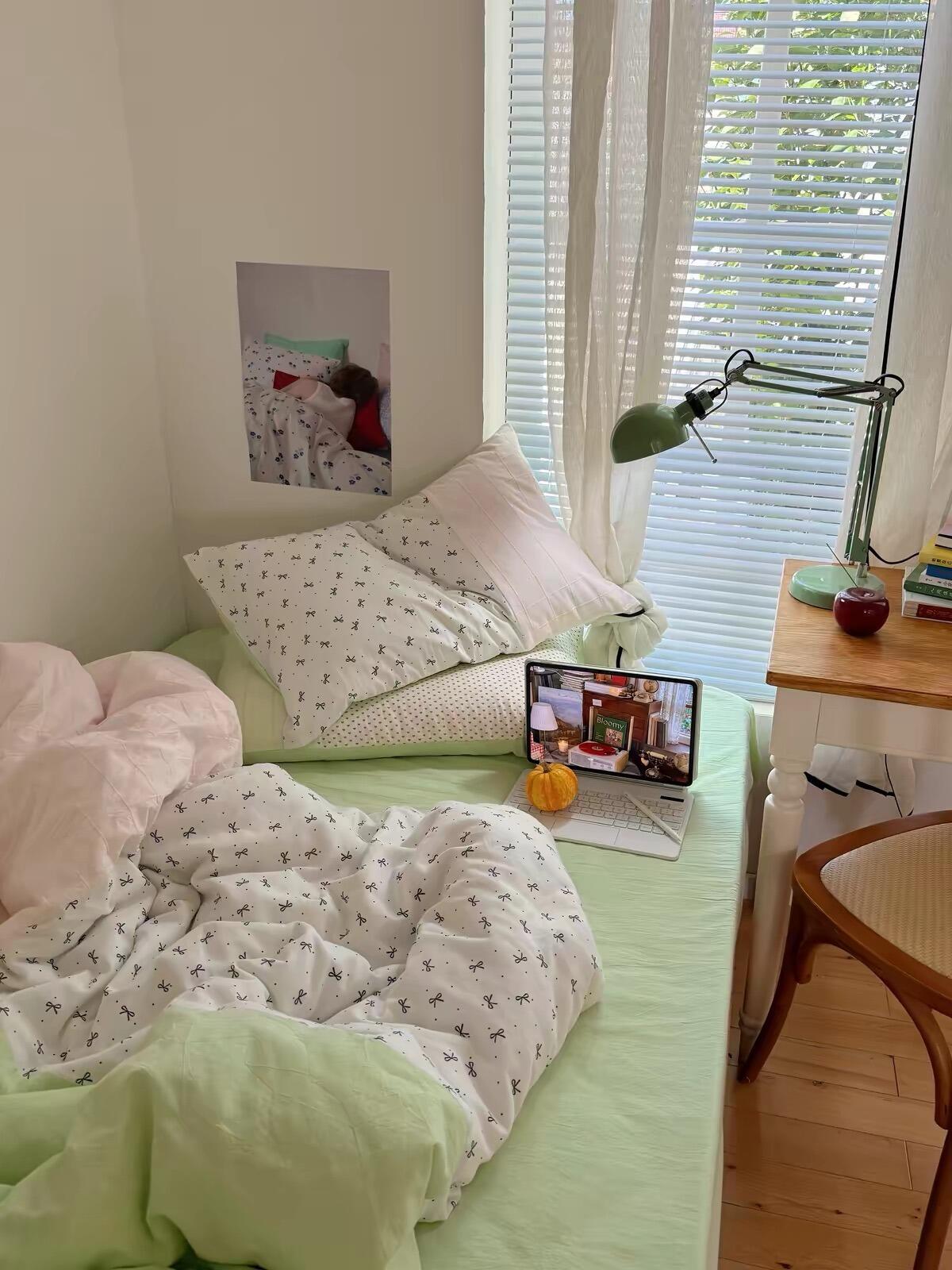 Mint Green Bow Duvet Cover Set, customer photo