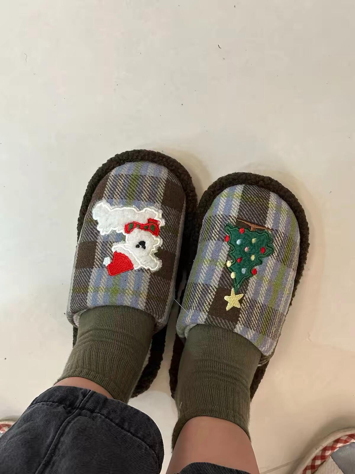 Plaid Christmas Tree Slippers, customer photo