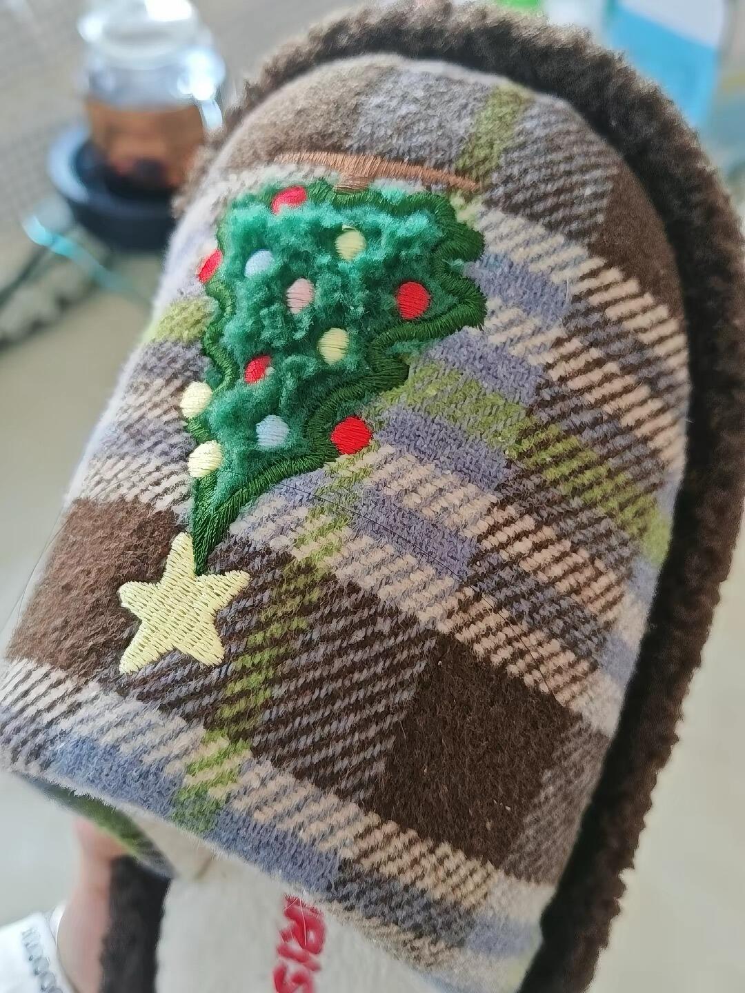 Plaid Christmas Tree Slippers, customer photo