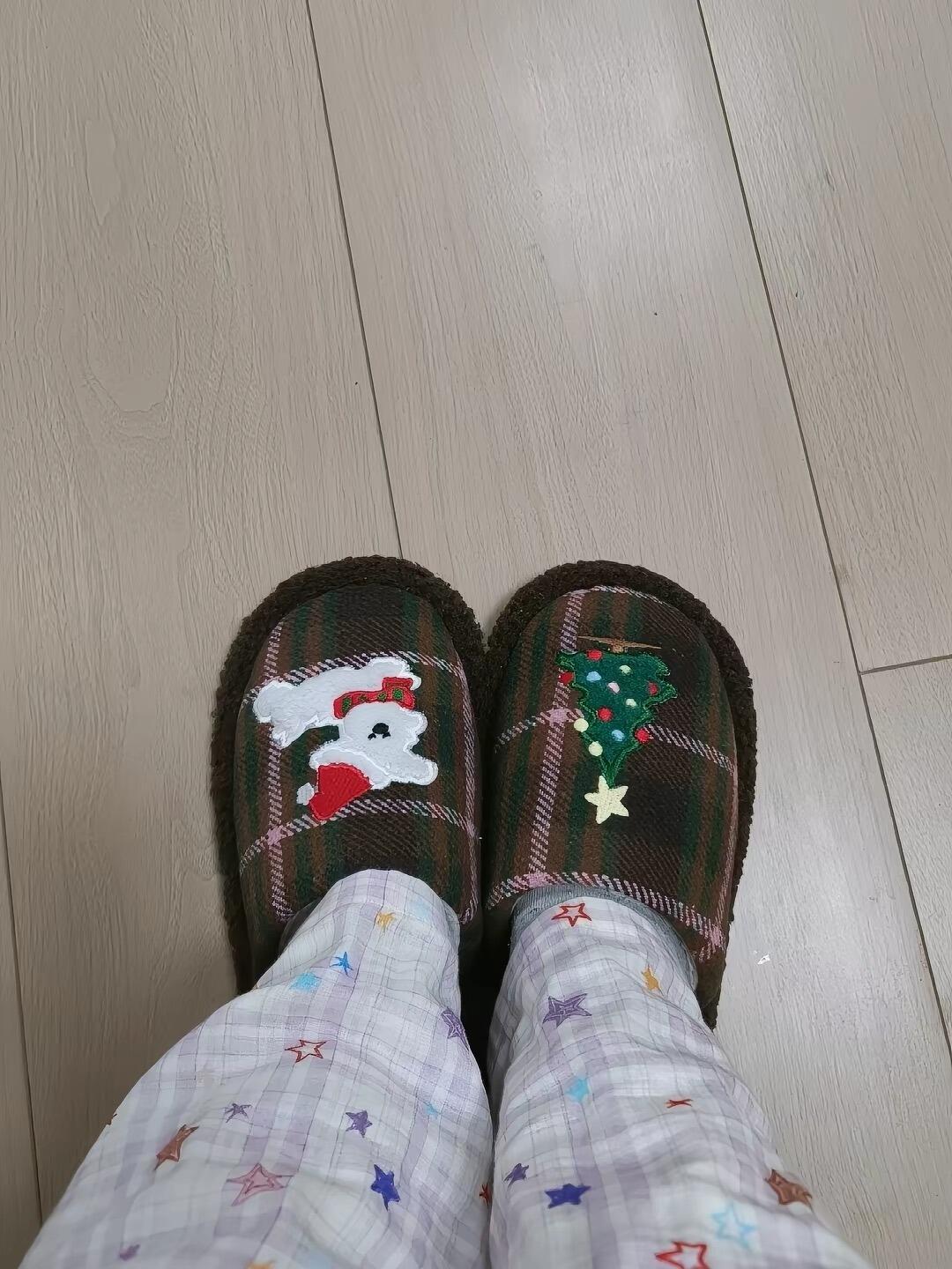 Plaid Christmas Tree Slippers, customer photo