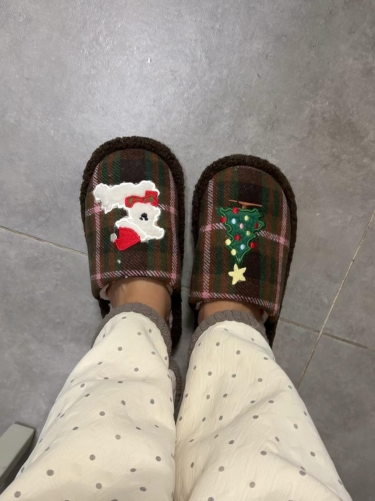 Plaid Christmas Tree Slippers, customer photo