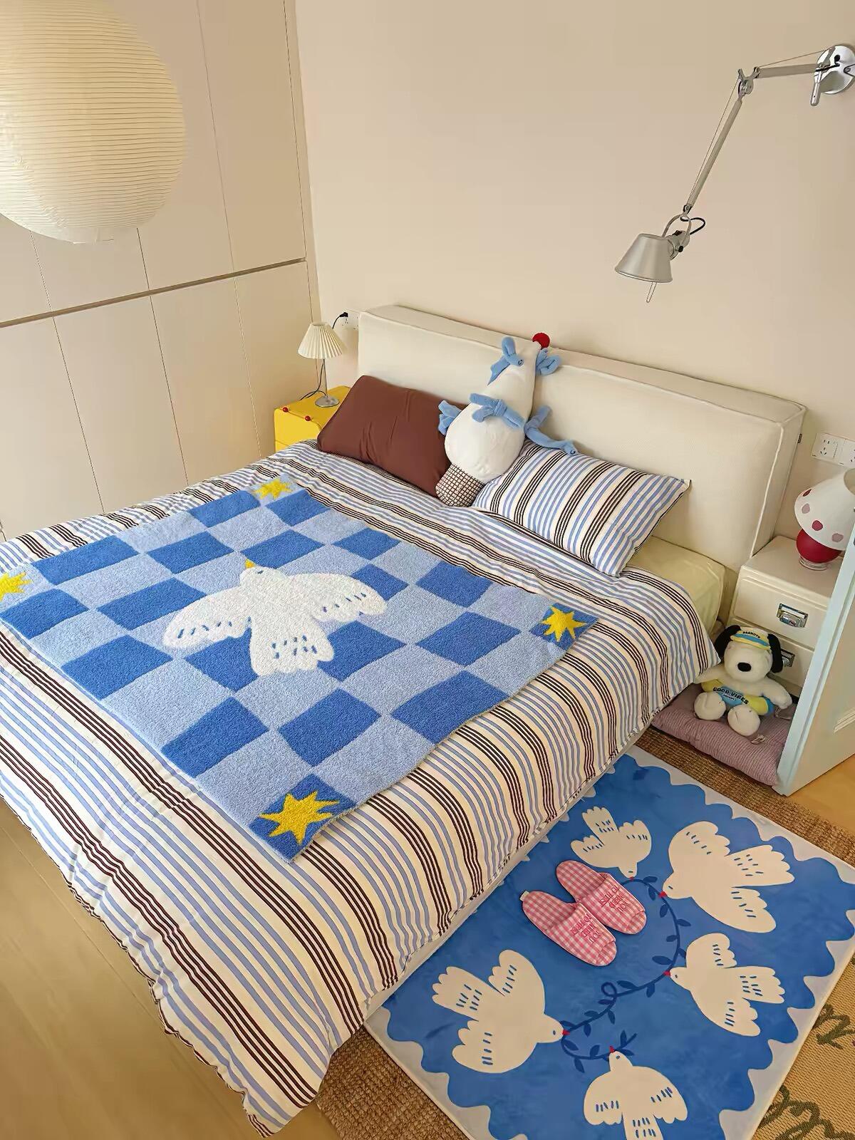 Blue Checkered Dove Throw Blanket, customer photo