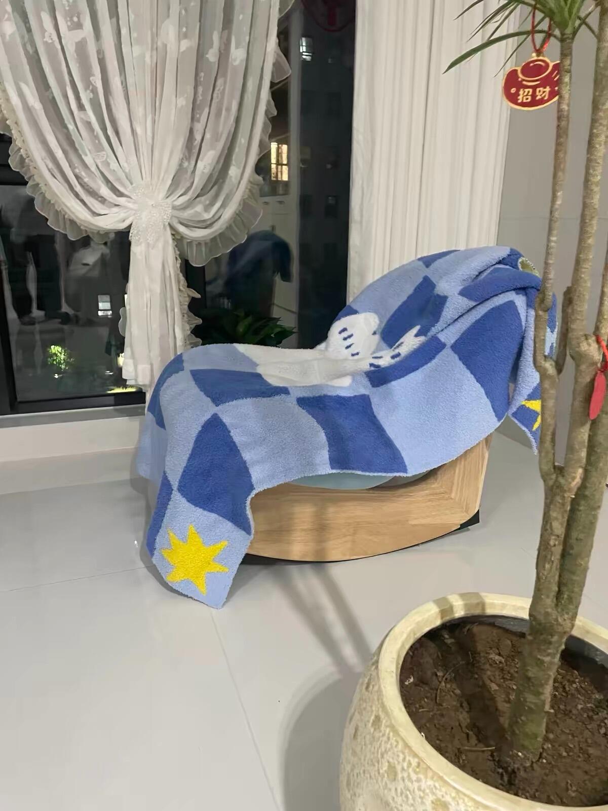 Blue Checkered Dove Throw Blanket, customer photo