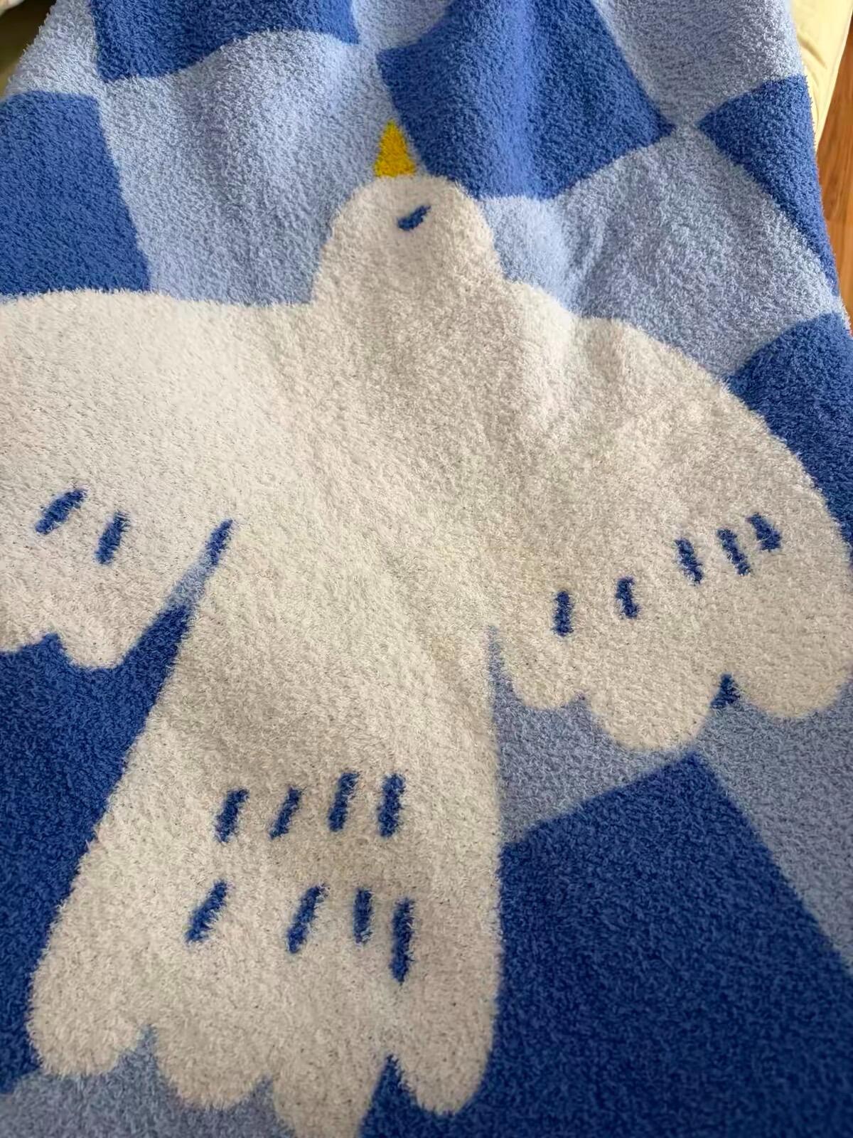 Blue Checkered Dove Throw Blanket, customer photo