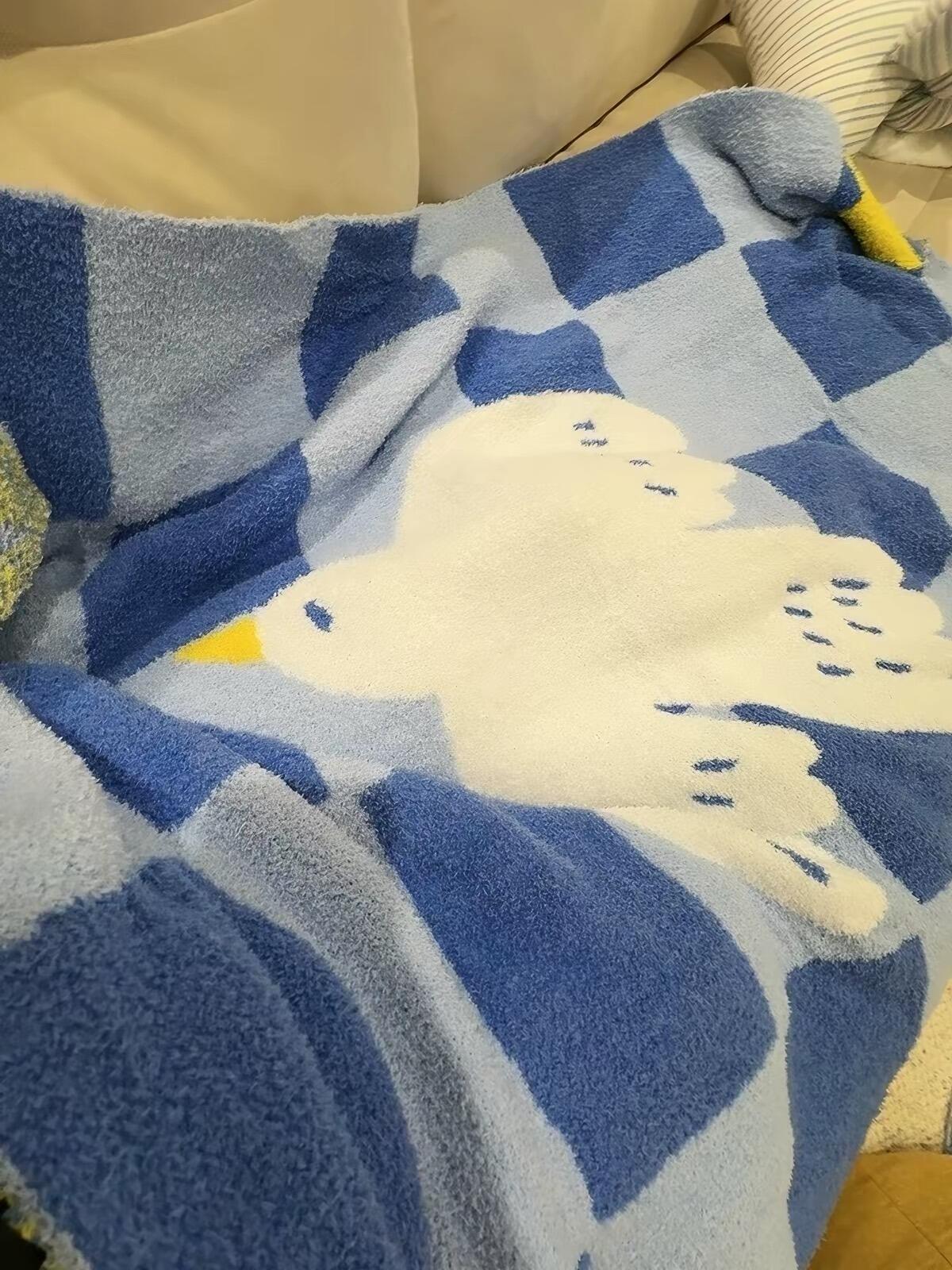 Blue Checkered Dove Throw Blanket, customer photo