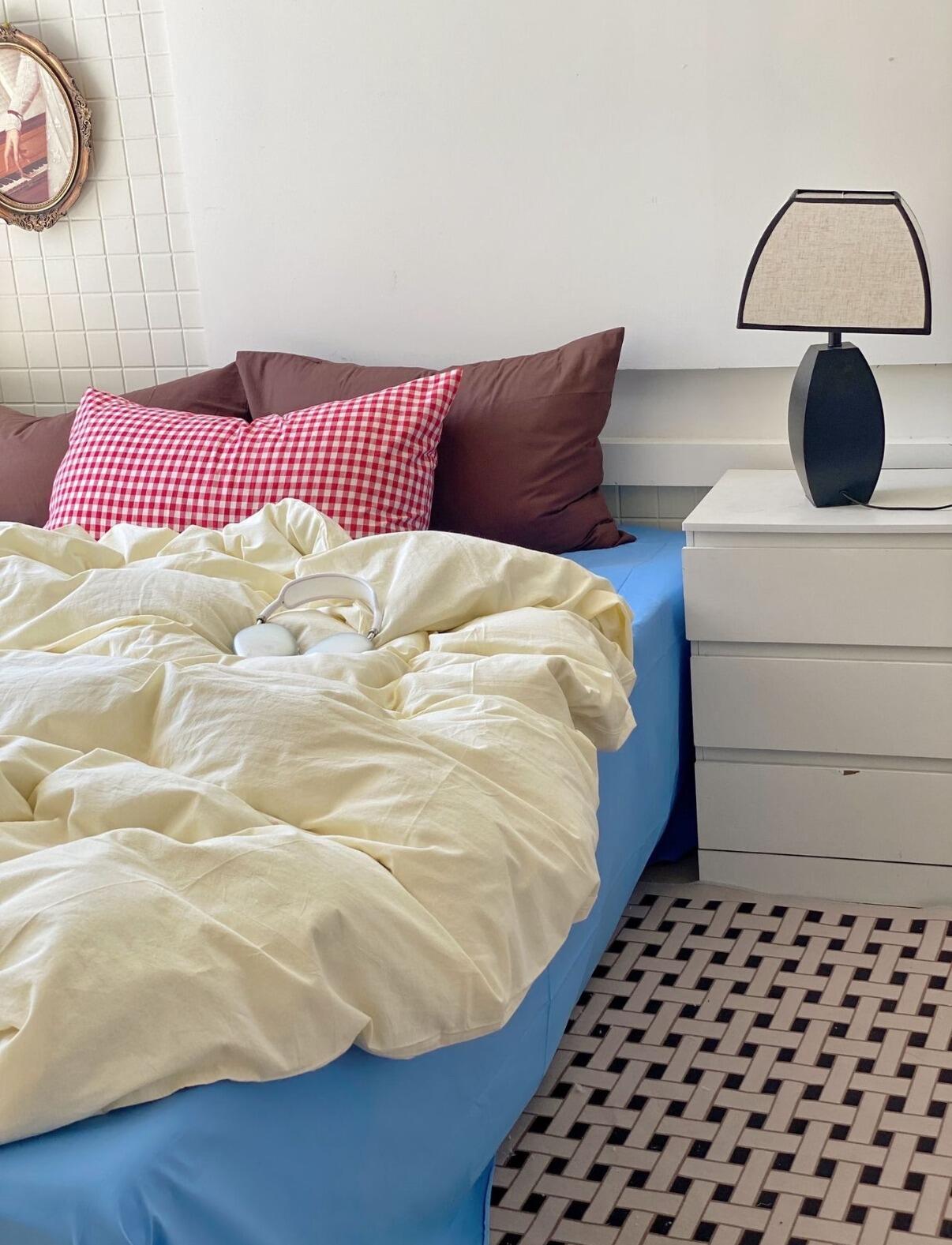 Cream Bedding Set with Gingham Pillowcase, customer photo
