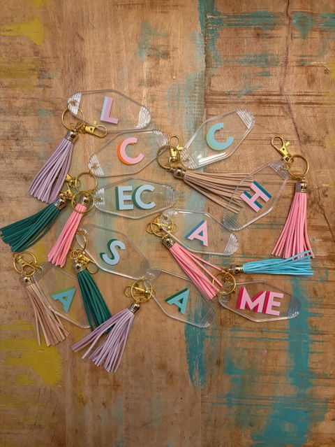 Personalized Shadow Monogram Retro Motel Keychain
