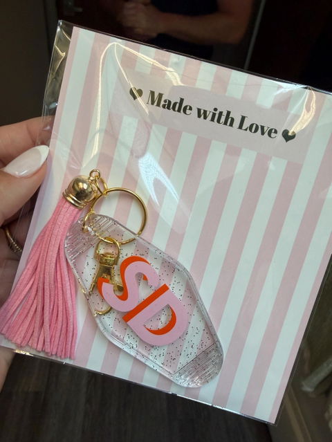 Personalized Shadow Monogram Retro Motel Keychain