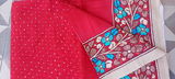Tussar Silk Saree - Coral Red With Beige
